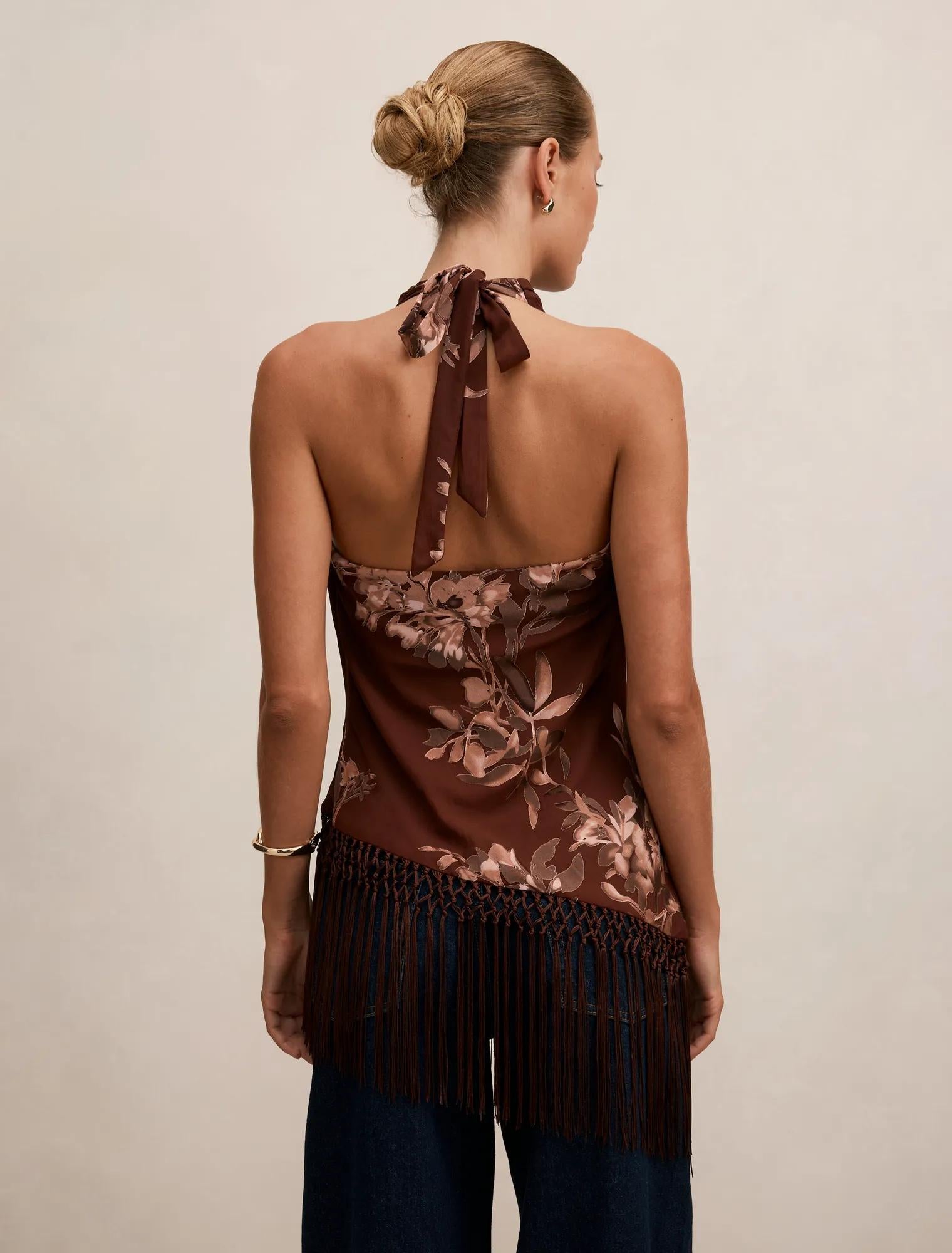 Harmony Tassel Halter Top Remi Floral