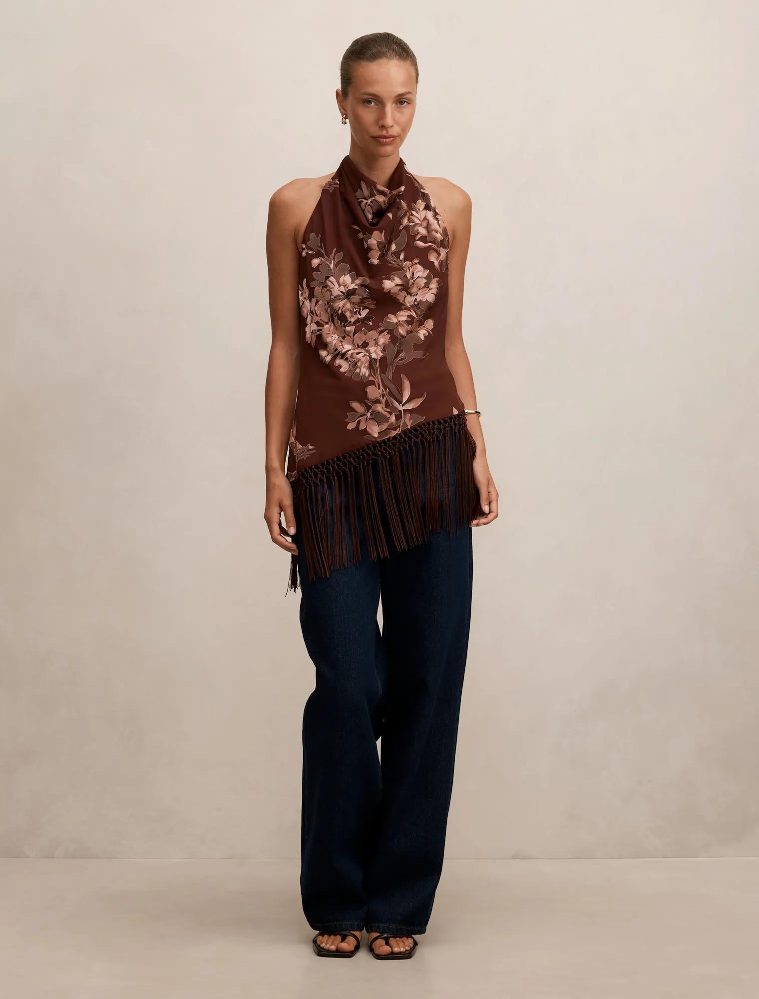 Harmony Tassel Halter Top Remi Floral