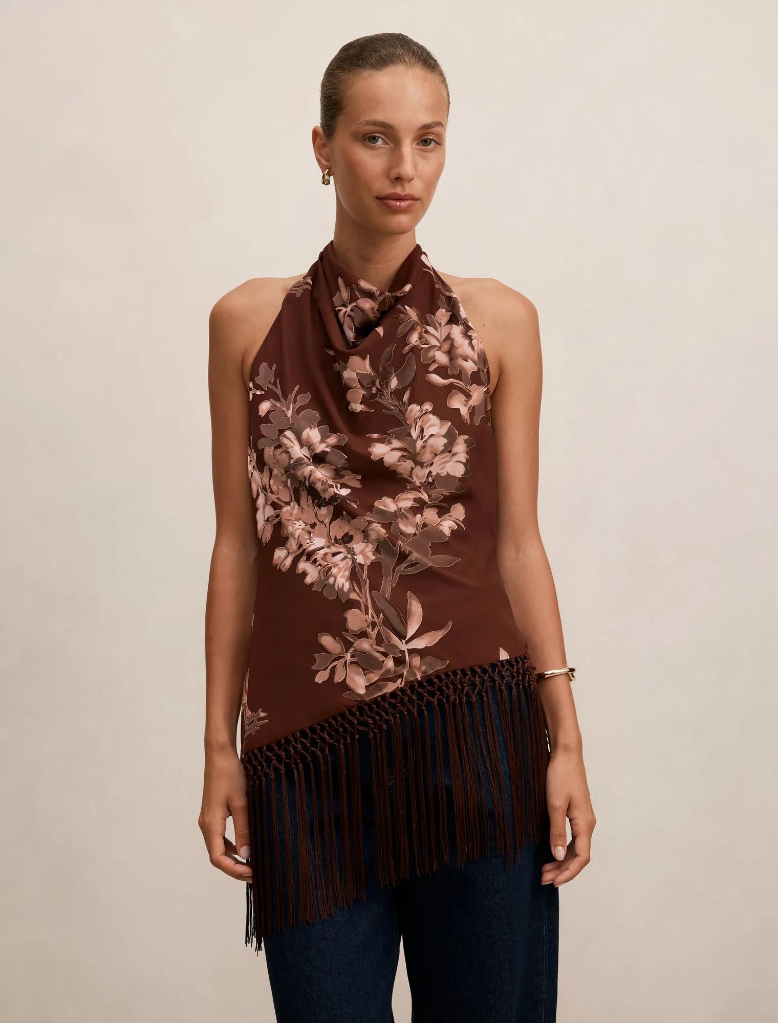 Harmony Tassel Halter Top Remi Floral