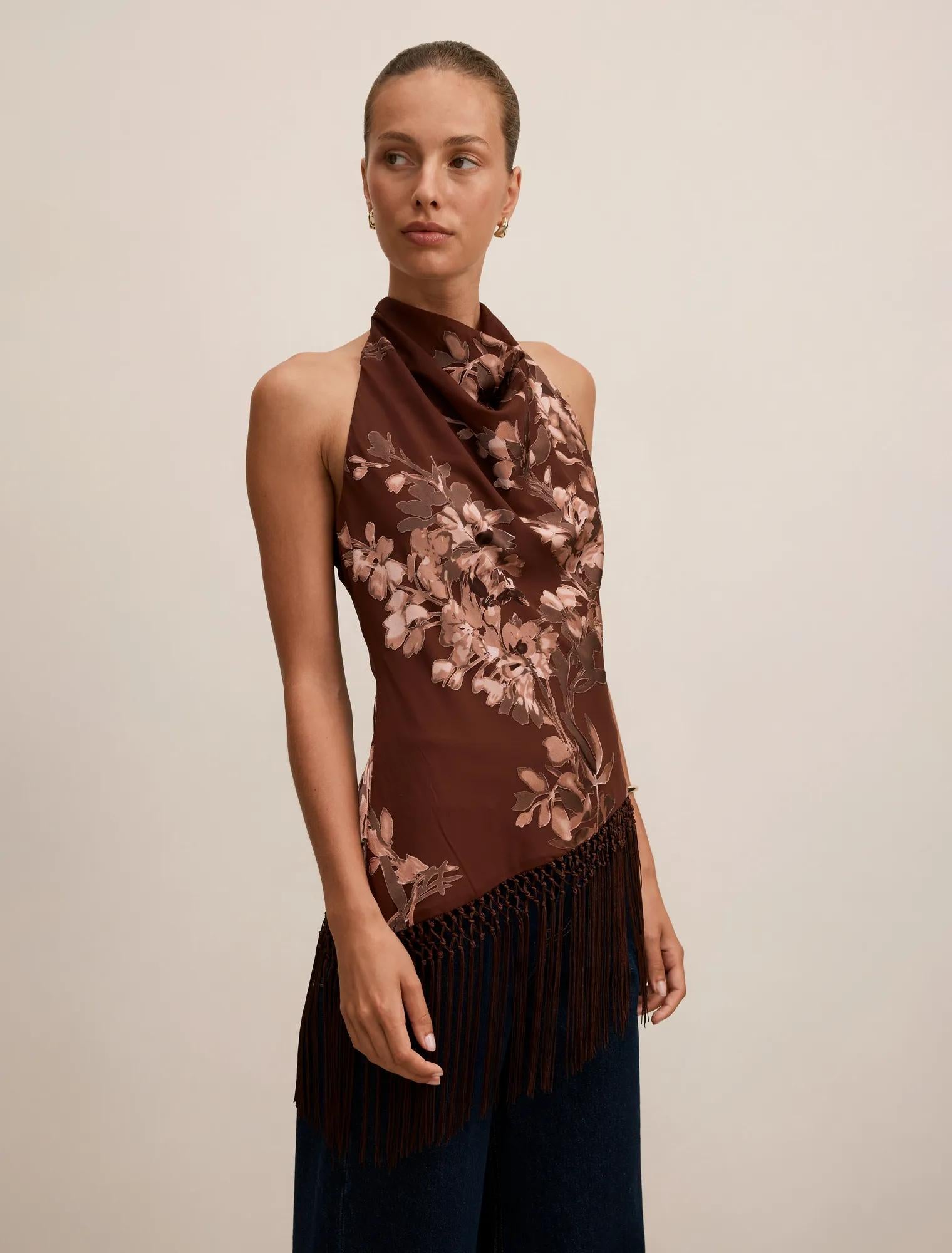 Harmony Tassel Halter Top Remi Floral