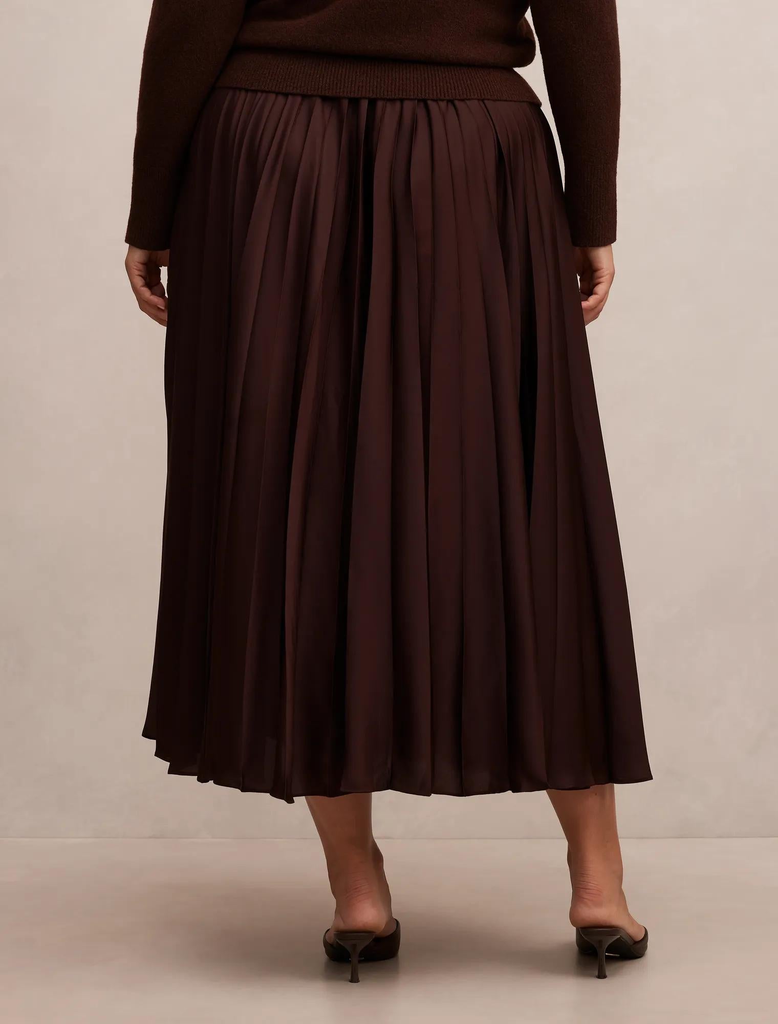 Delphine Curve Pleated Midaxi Skirt Chocolate
