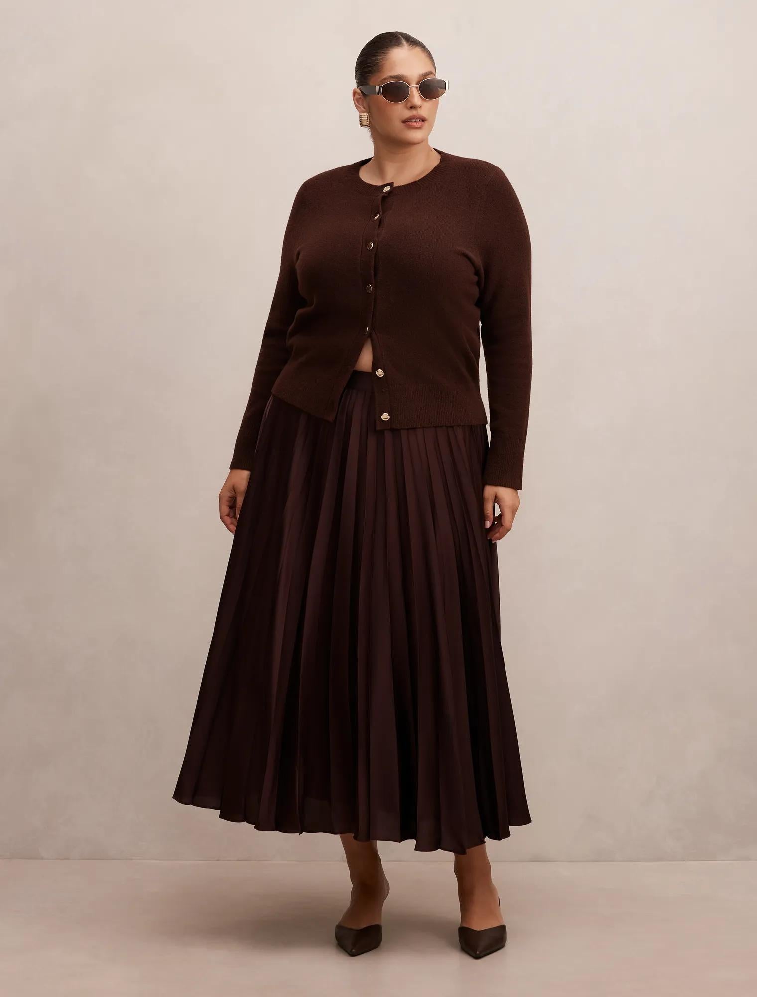 Delphine Curve Pleated Midaxi Skirt Chocolate
