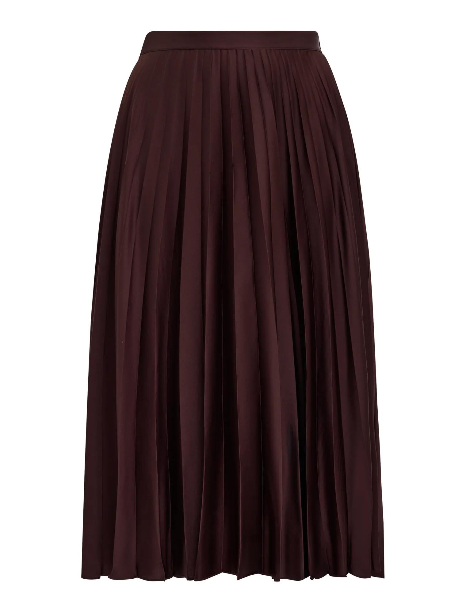 Delphine Curve Pleated Midaxi Skirt Chocolate_mannequin