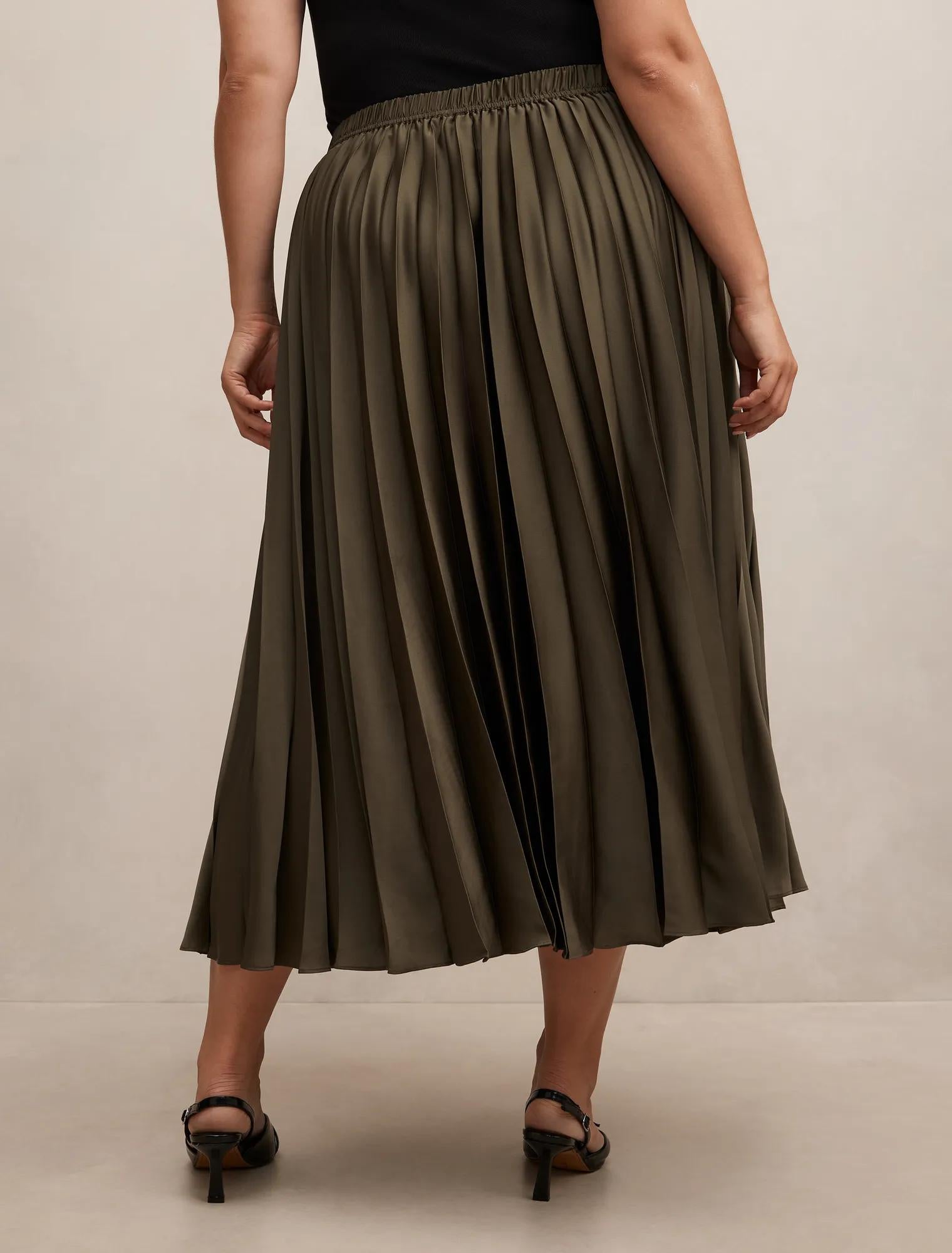 Delphine Curve Pleated Midaxi Skirt Olive Green