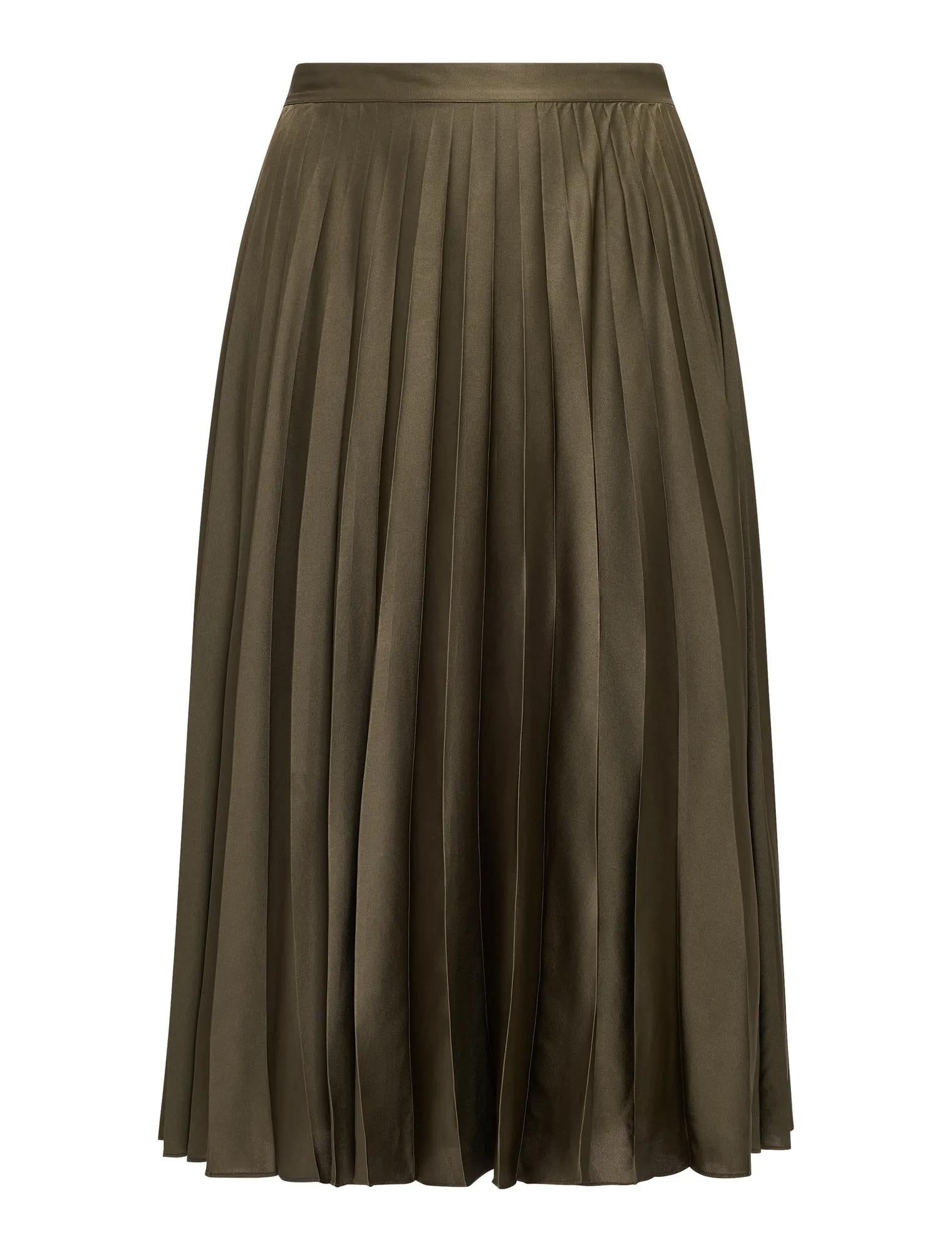 Delphine Curve Pleated Midaxi Skirt Olive Green