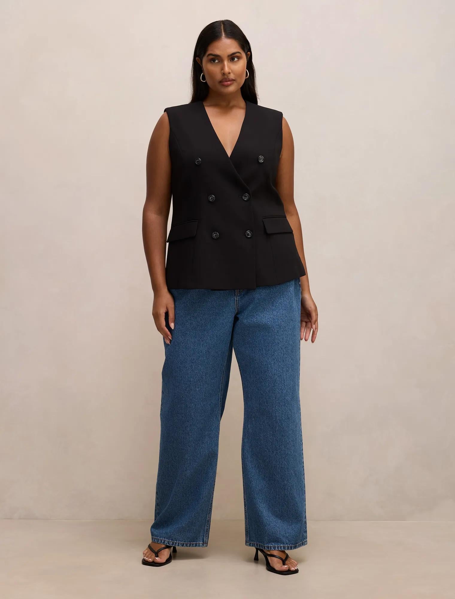 Myra Curve Sleeveless Blazer Black