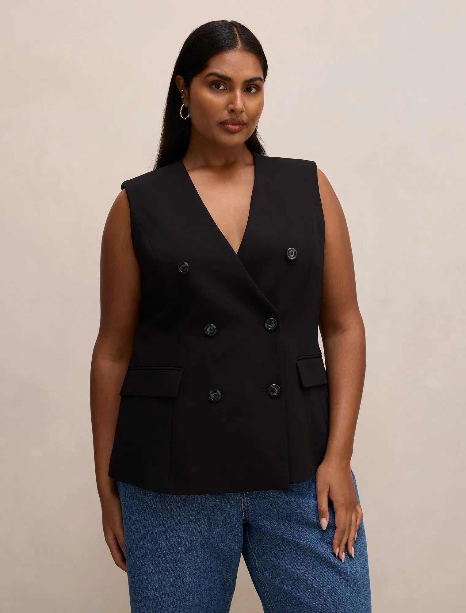 Myra Curve Sleeveless Blazer Black