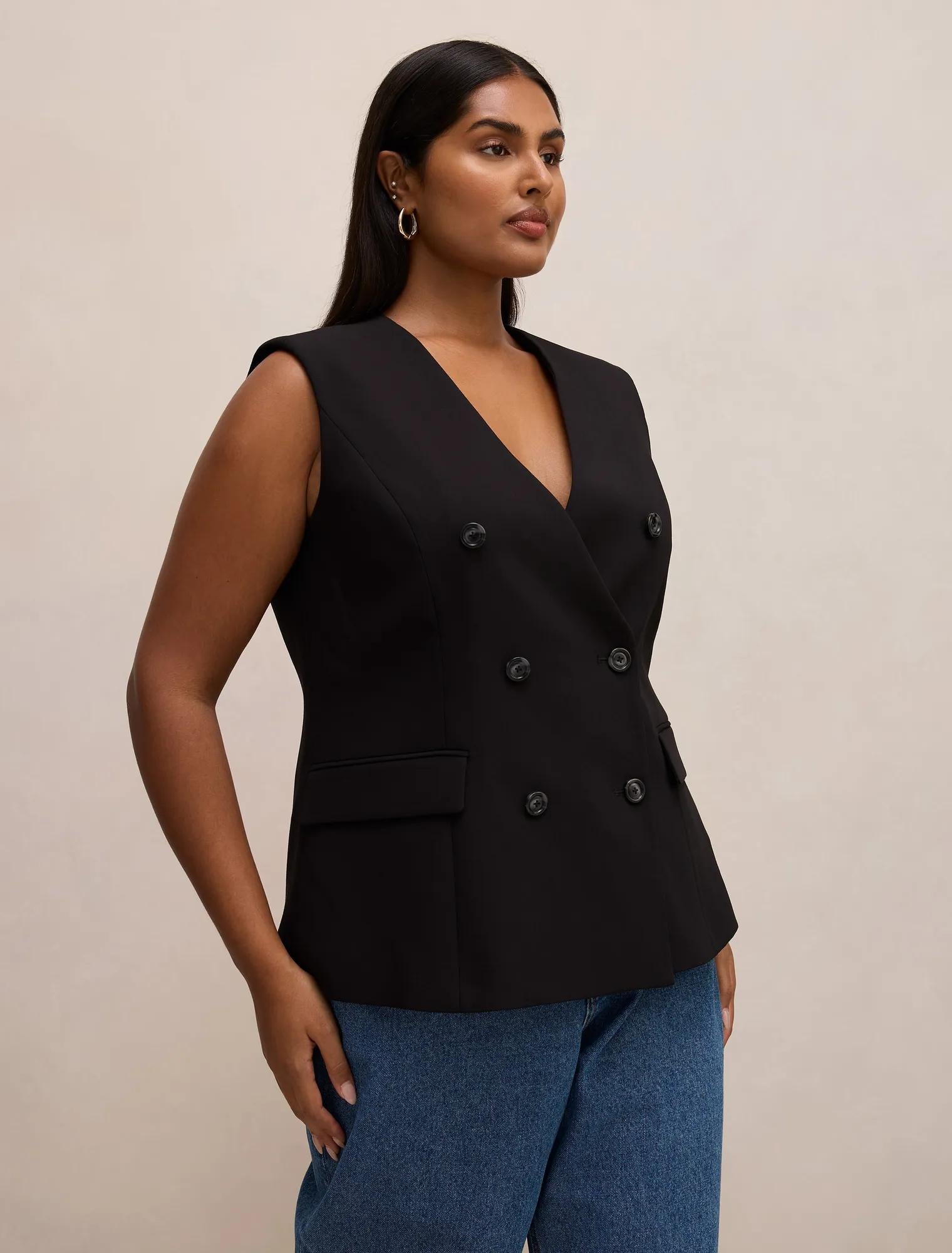 Myra Curve Sleeveless Blazer Black