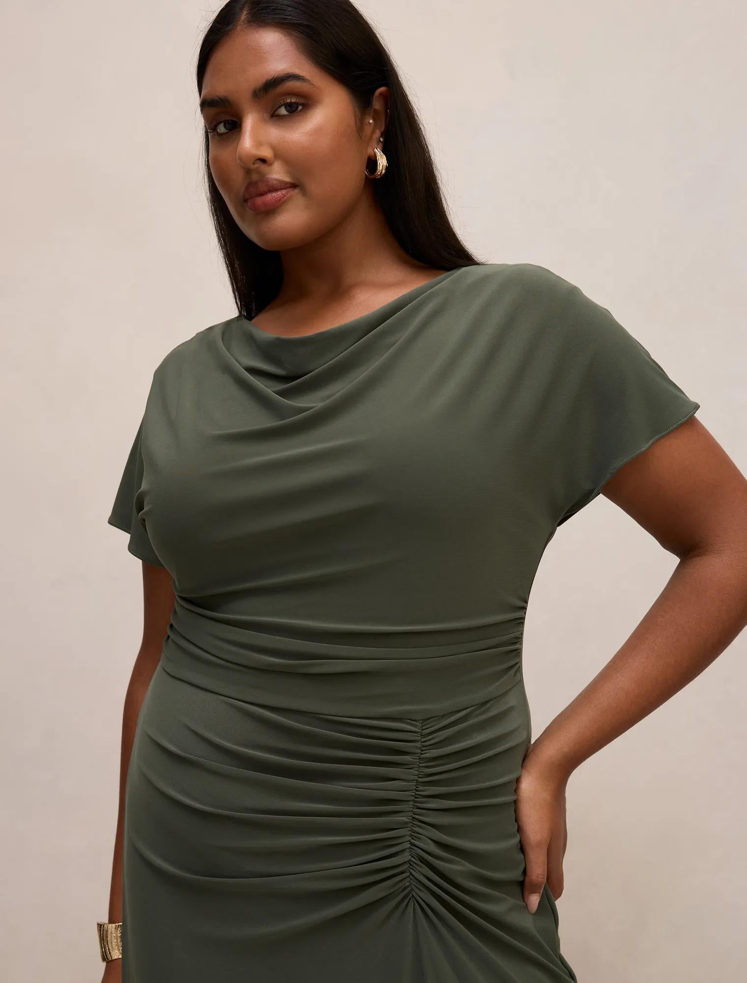Tahnee Curve Ruched Waist Maxi Dress Thyme Green