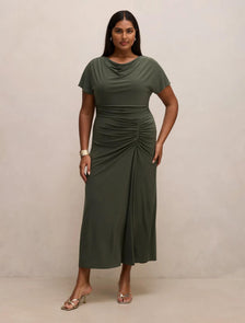 Tahnee Curve Ruched Waist Maxi Dress Thyme Green