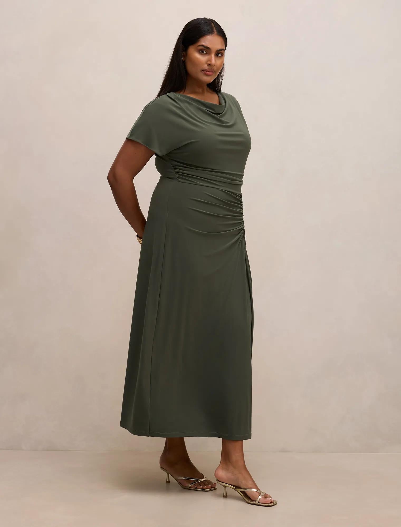 Tahnee Curve Ruched Waist Maxi Dress Thyme Green