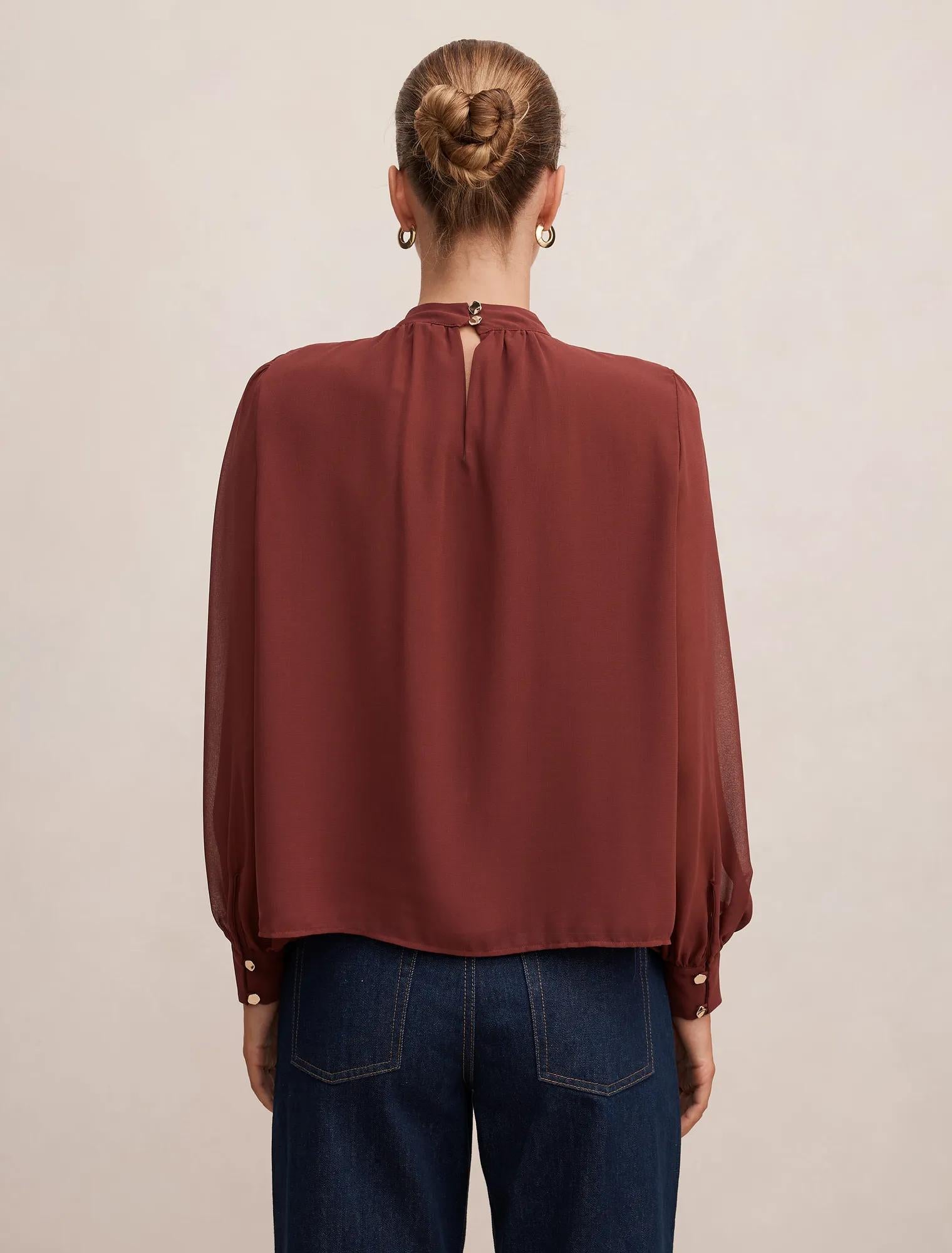 Deja Sheer Blouse Chocolate Truffle