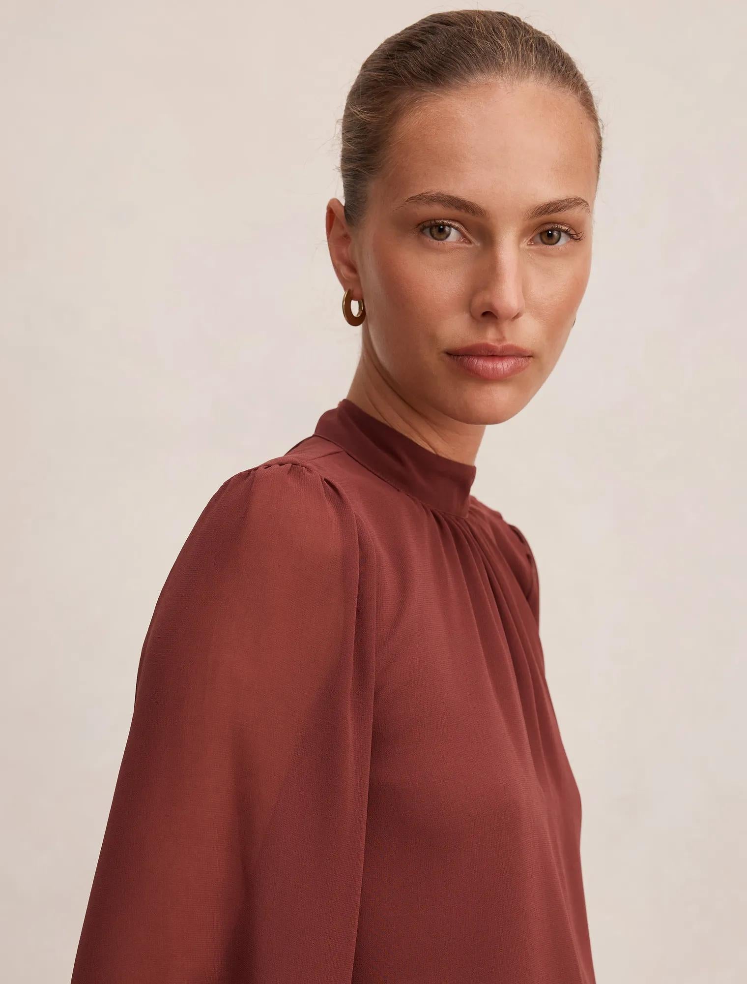 Deja Sheer Blouse Chocolate Truffle