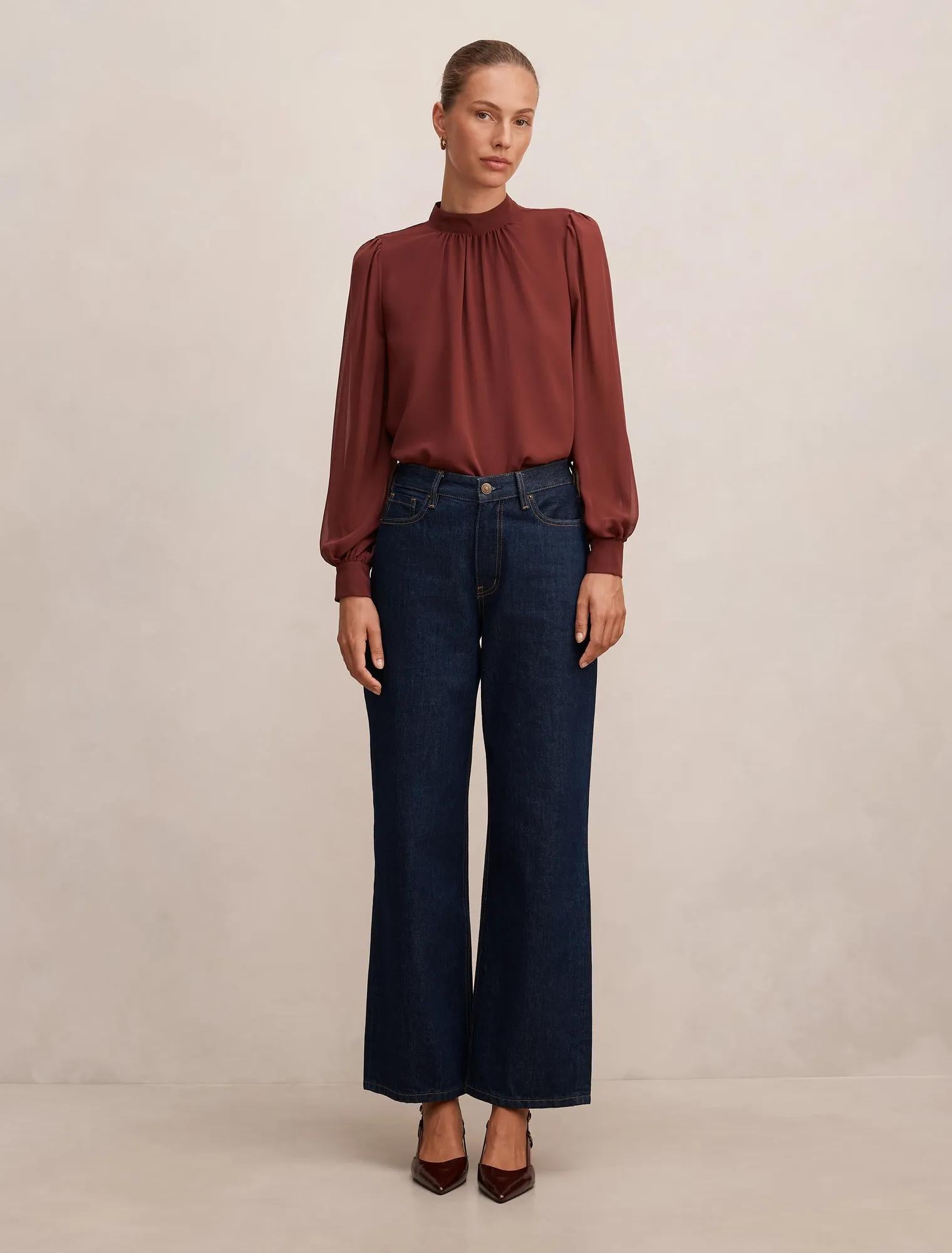 Deja Sheer Blouse Chocolate Truffle