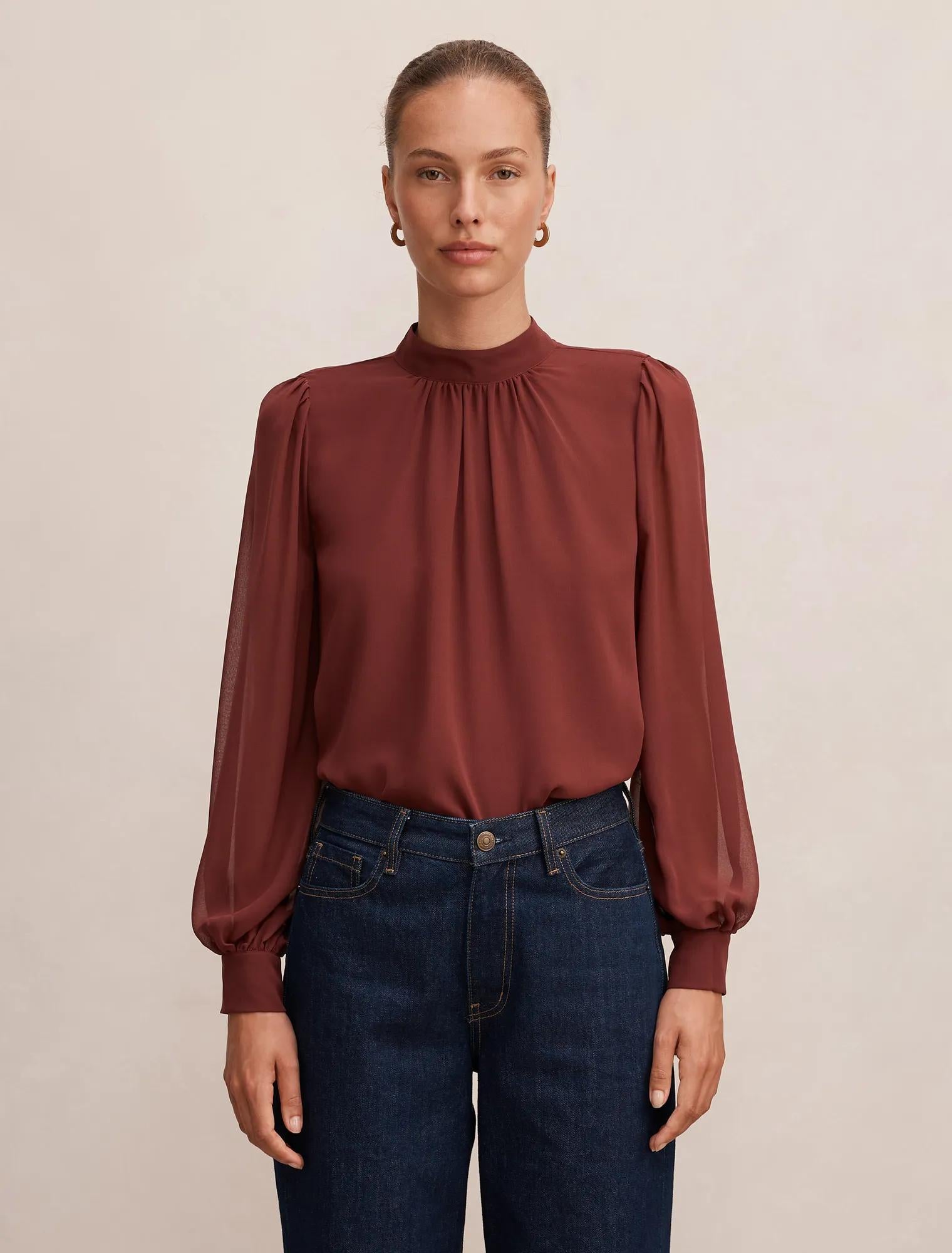 Deja Sheer Blouse Chocolate Truffle