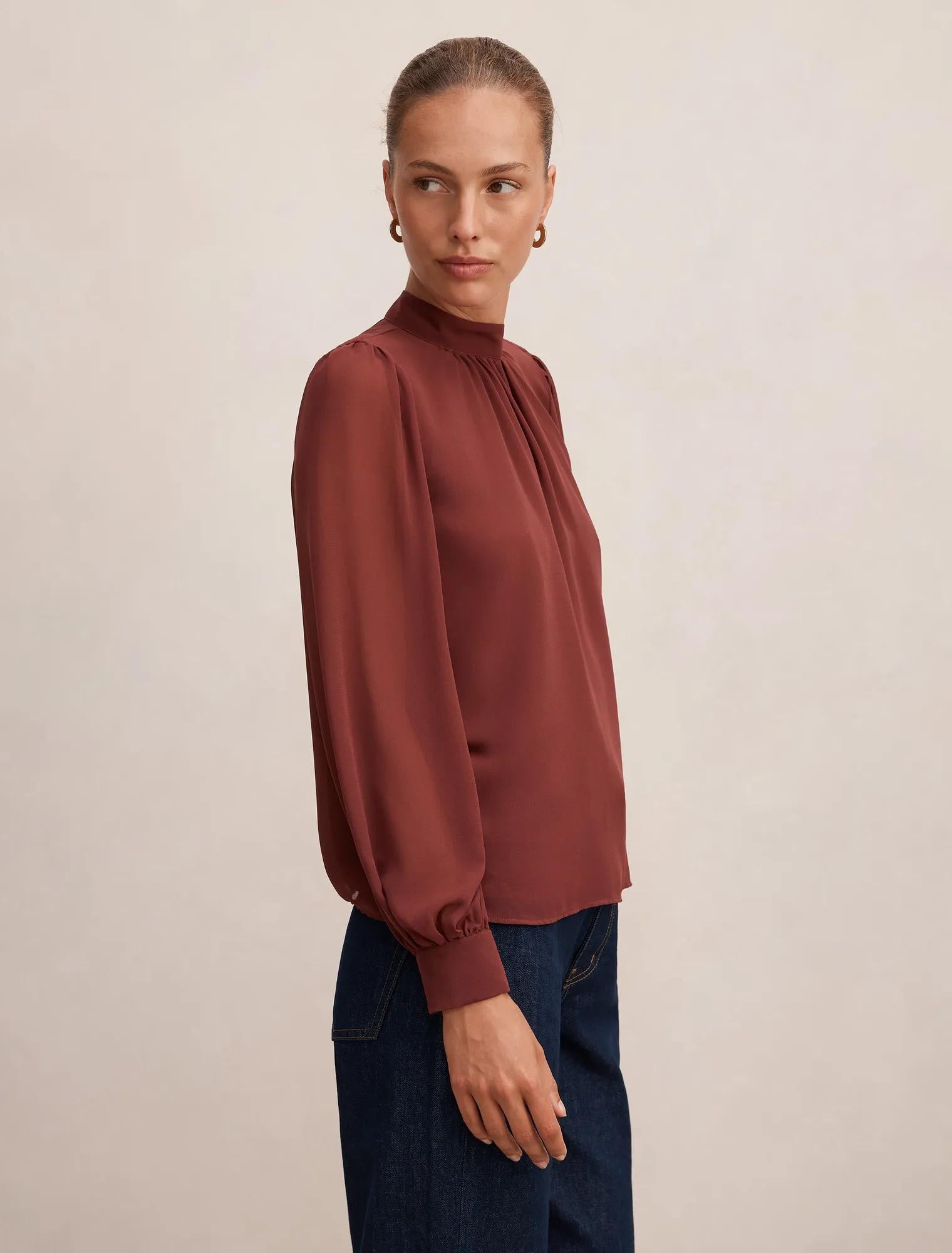 Deja Sheer Blouse Chocolate Truffle