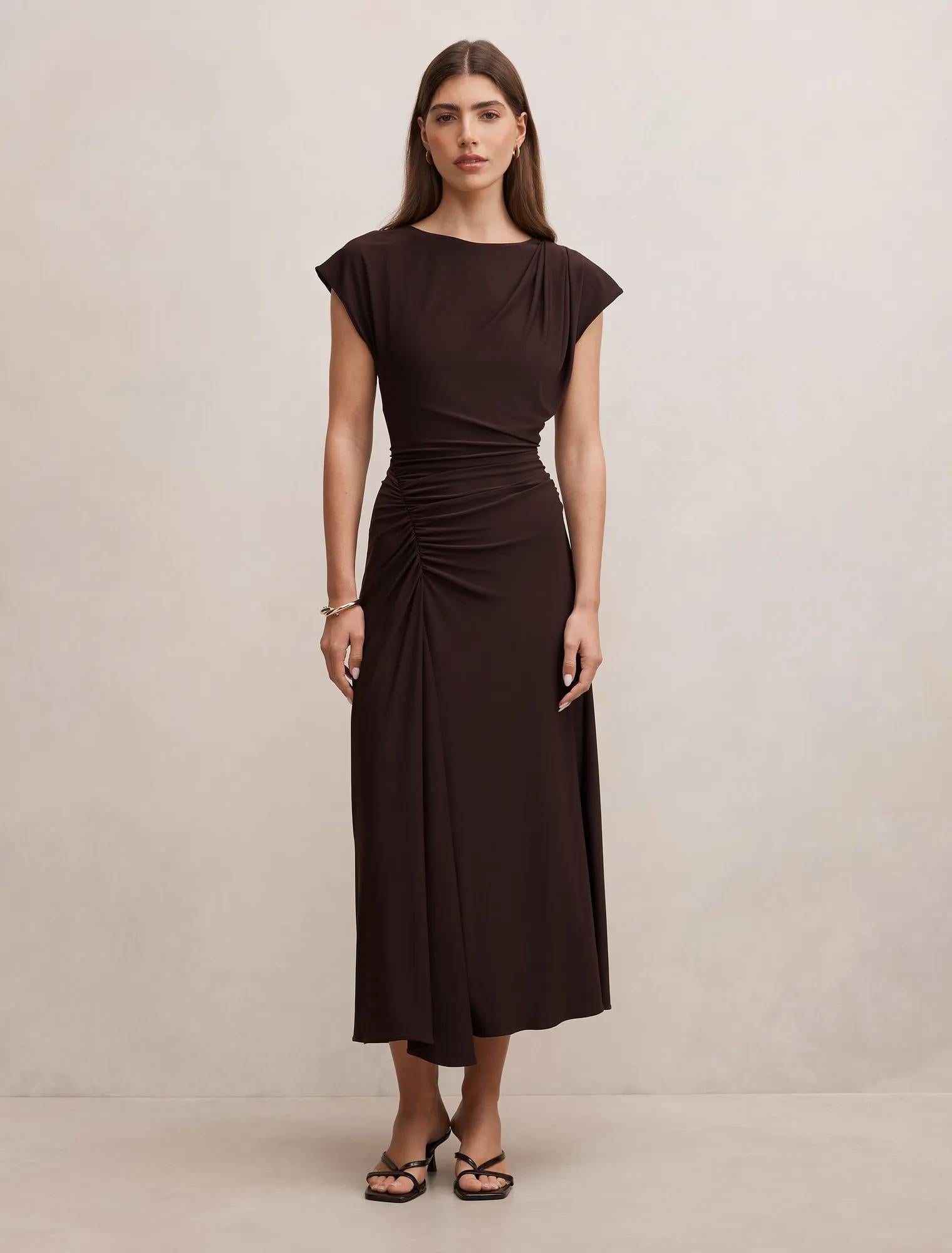 Marissa Jersey T-Shirt Midi Dress Dark Chocolate