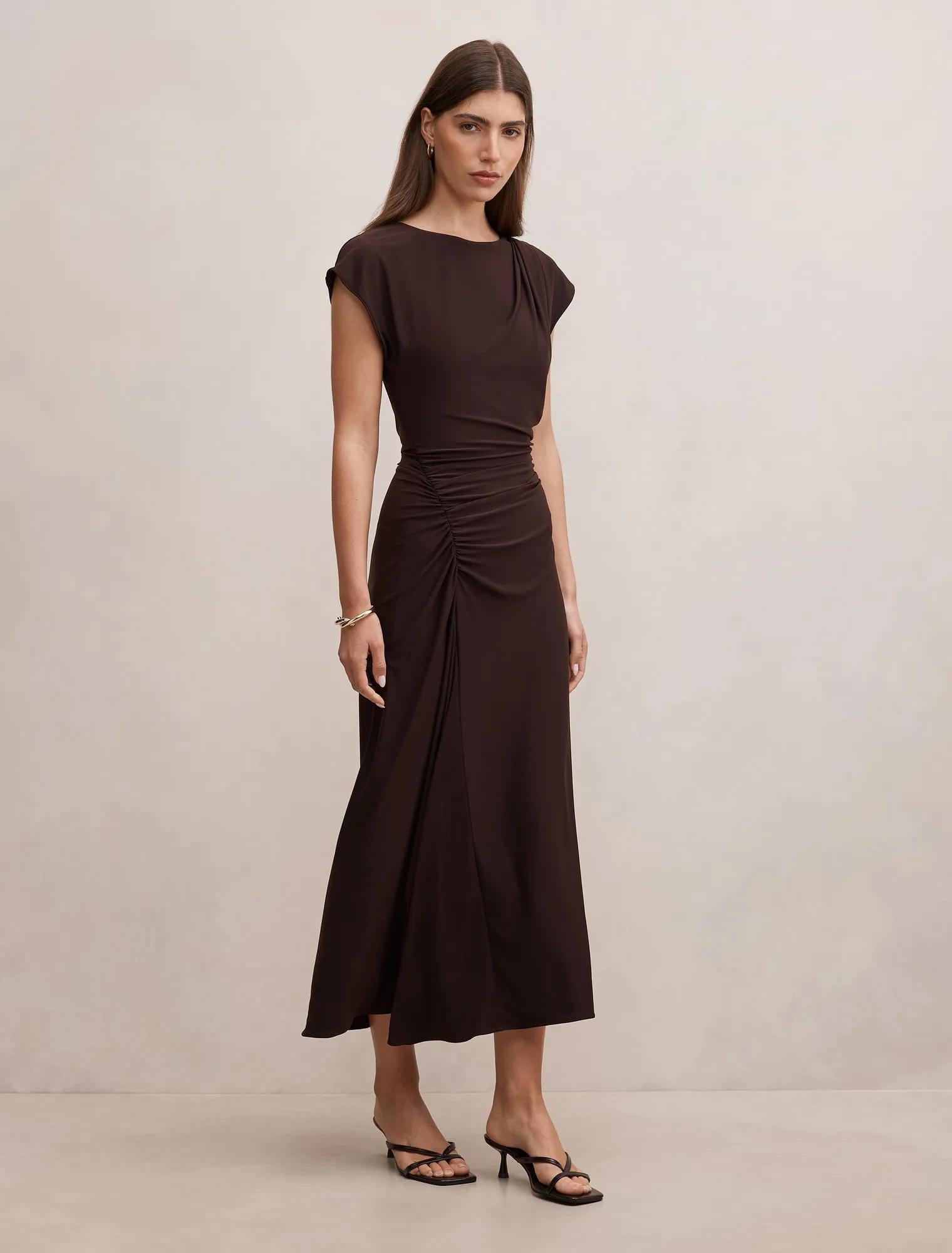 Marissa Jersey T-Shirt Midi Dress Dark Chocolate