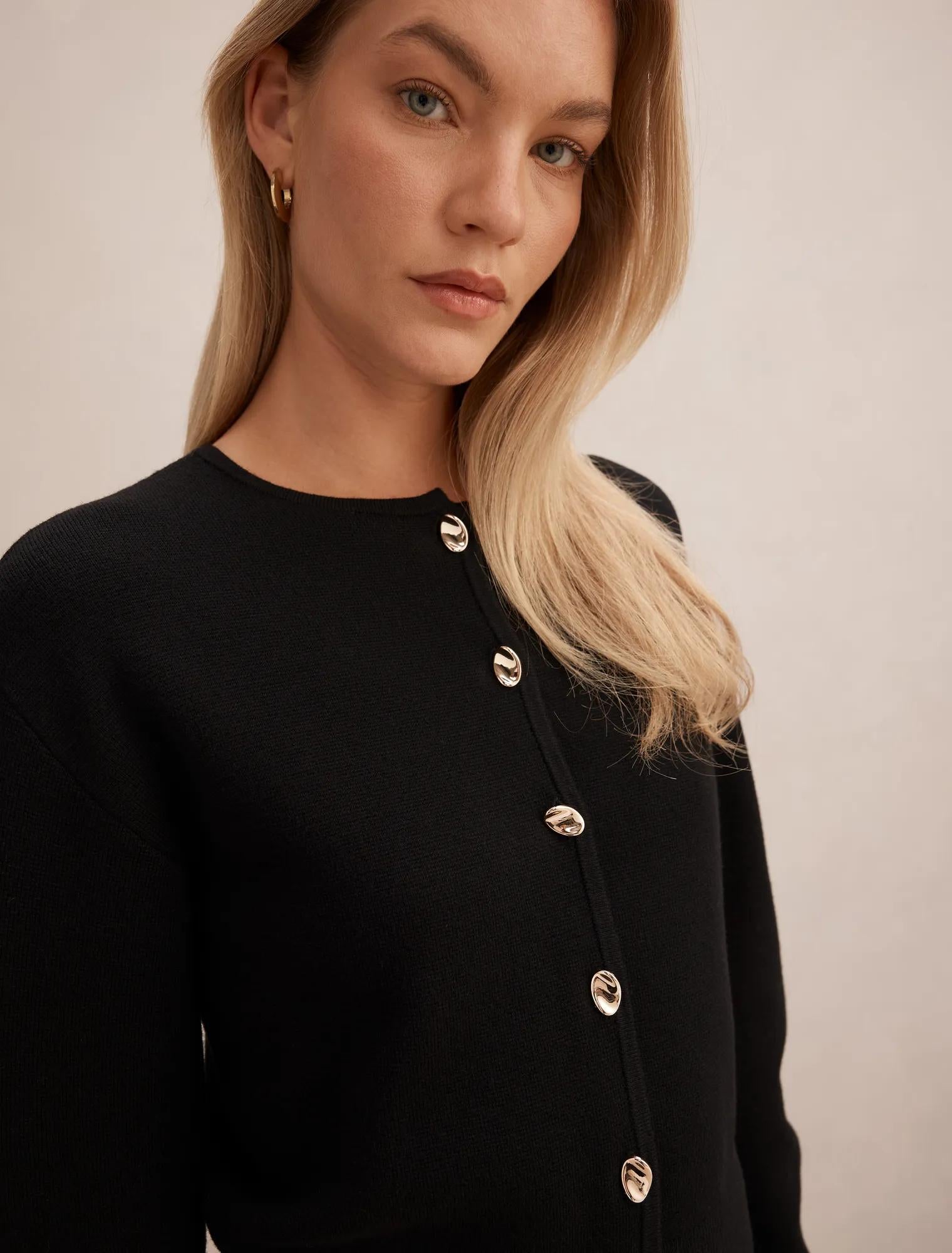 Karla Sculpt Sleeve Cardigan Black Co-Ord