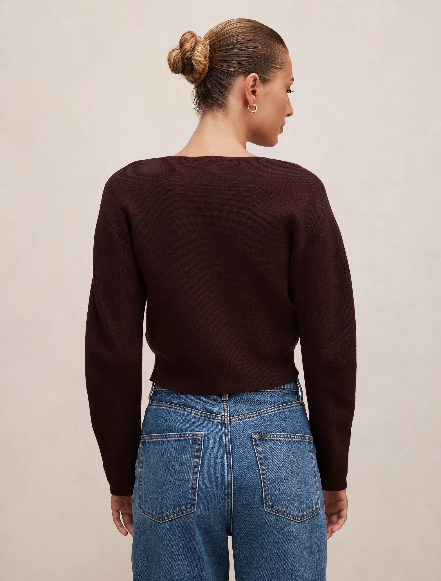 Karla Sculpt Sleeve Cardigan Chocolate