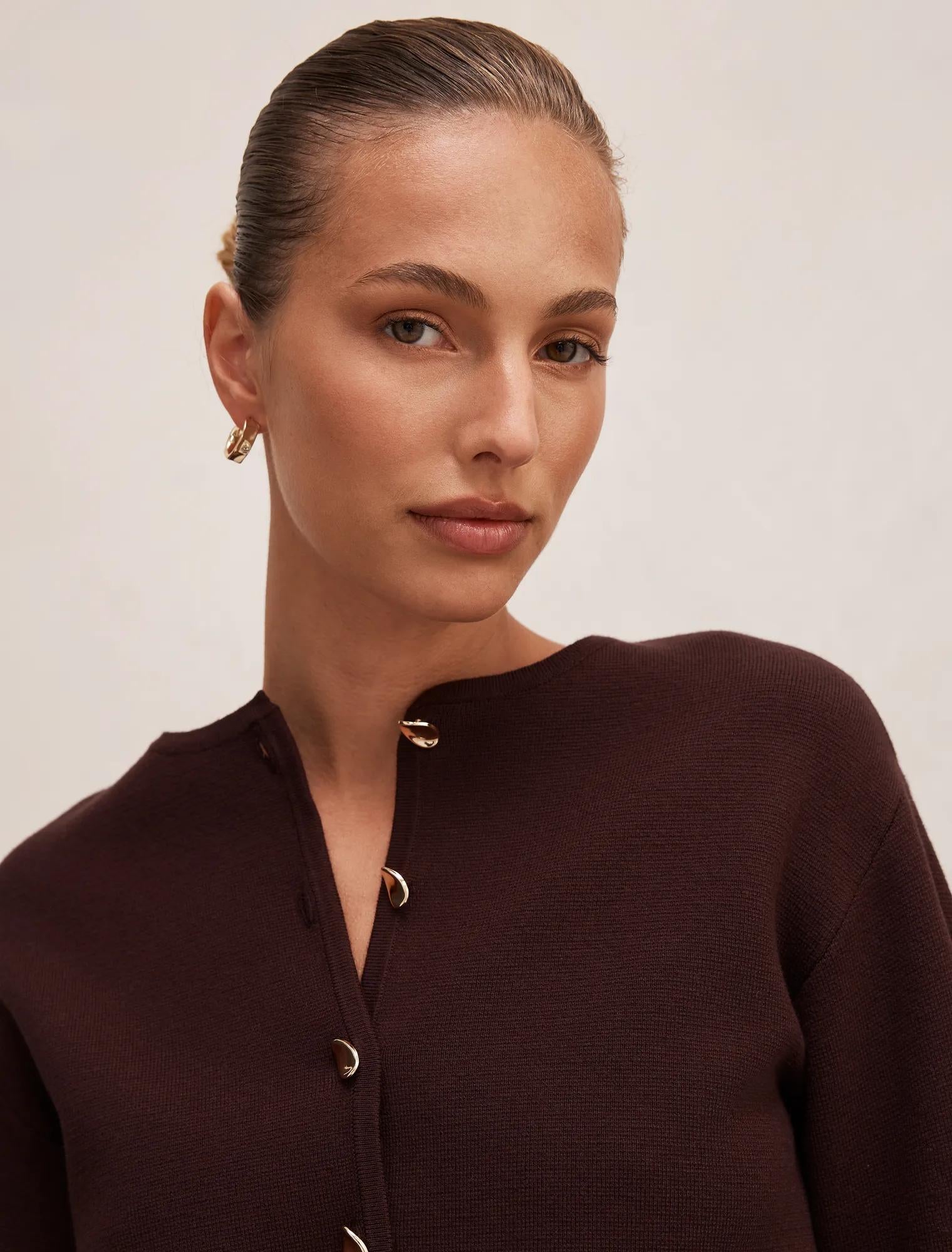 Karla Sculpt Sleeve Cardigan Chocolate