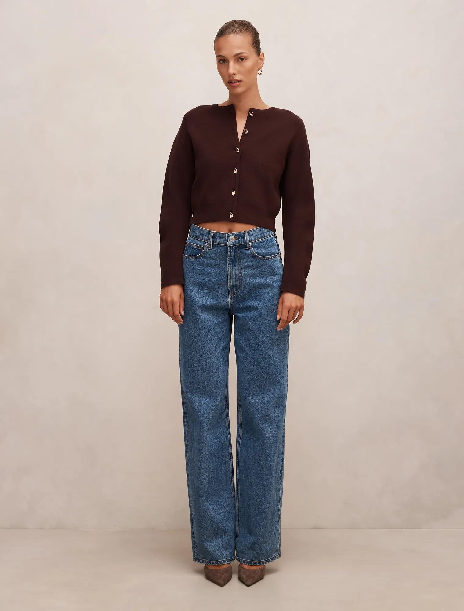 Karla Sculpt Sleeve Cardigan Chocolate