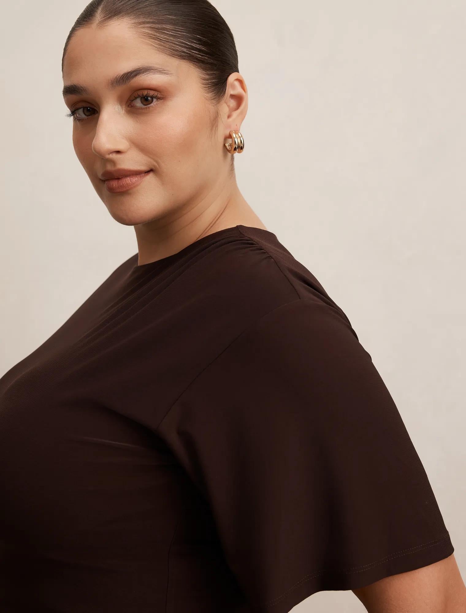 Blake Curve Asym Drape Top Cocoa Bean