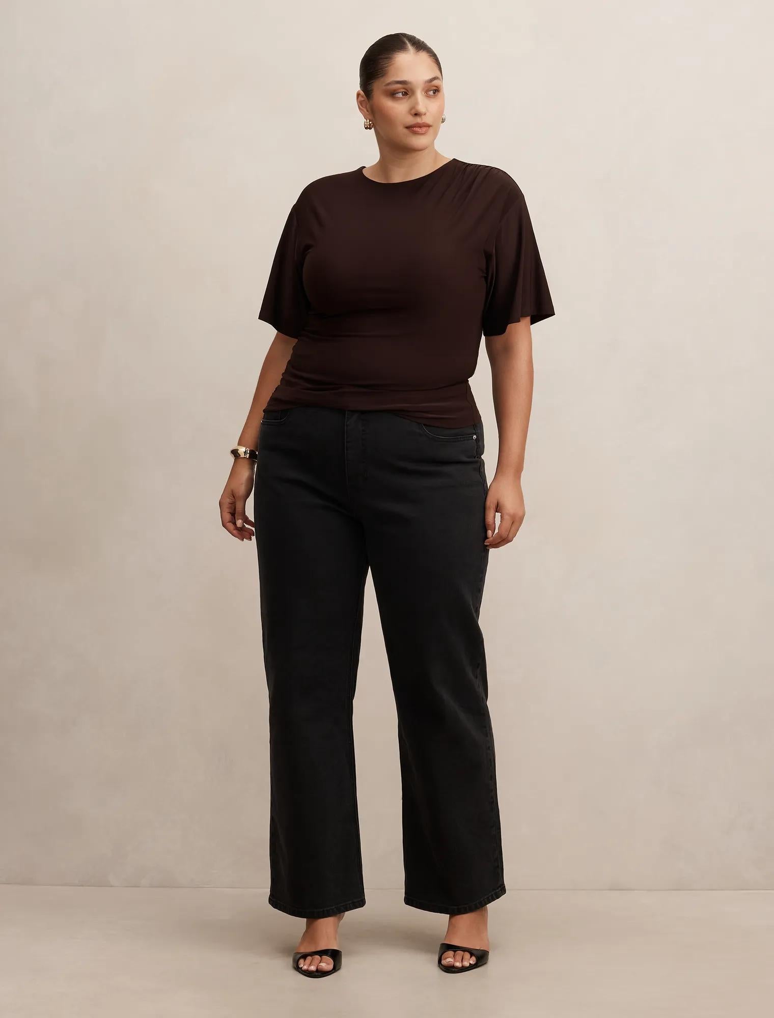 Blake Curve Asym Drape Top Cocoa Bean