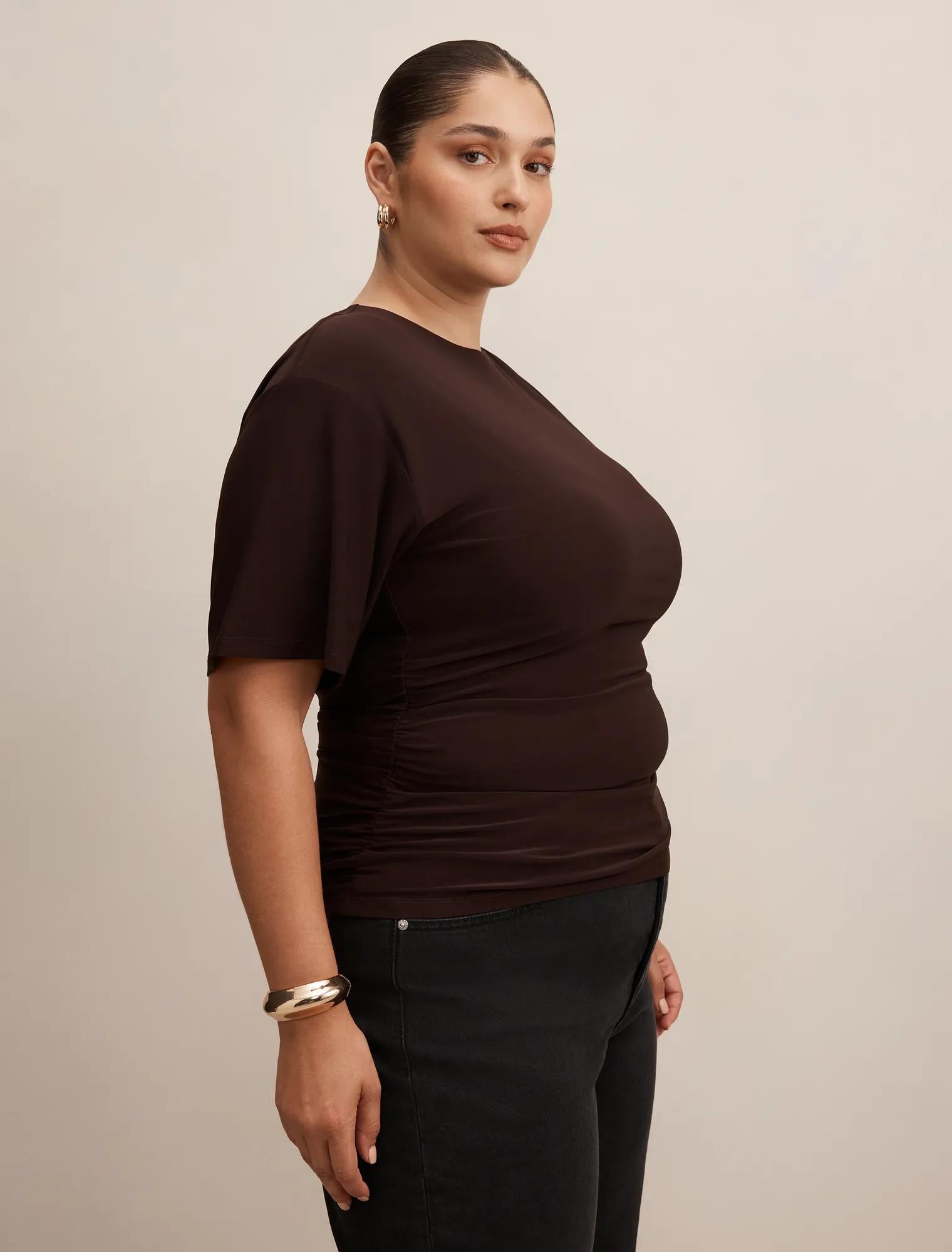 Blake Curve Asym Drape Top Cocoa Bean