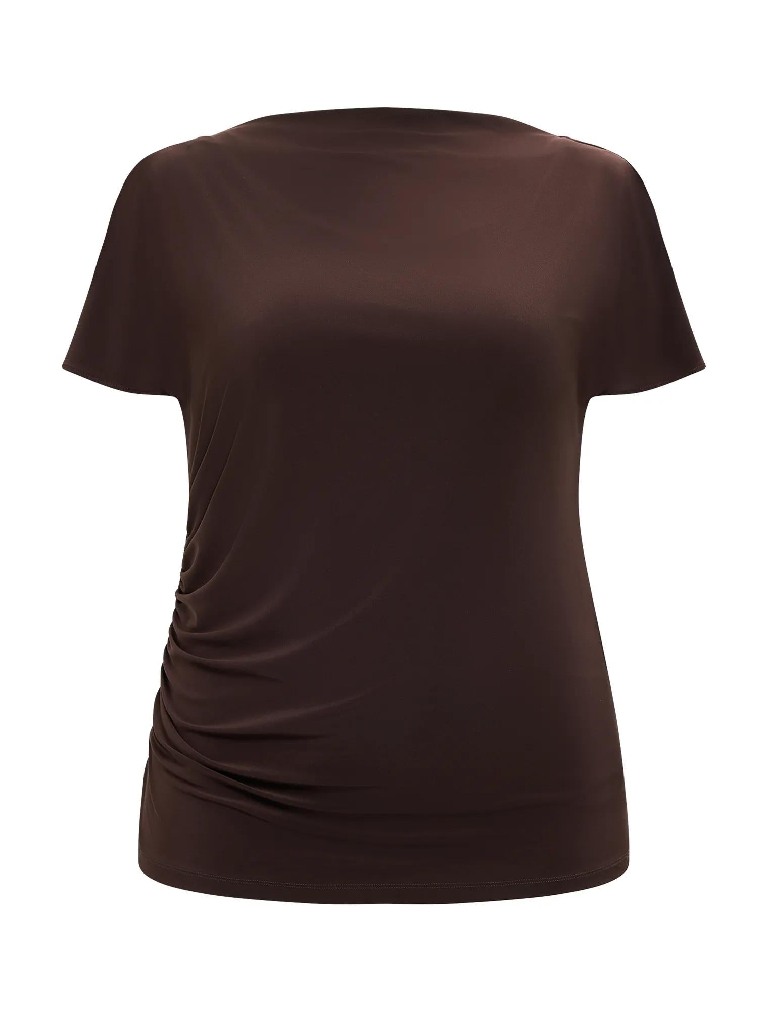 Sunny Curve Spliced Shoulder Top Bitter Chocolate_mannequin