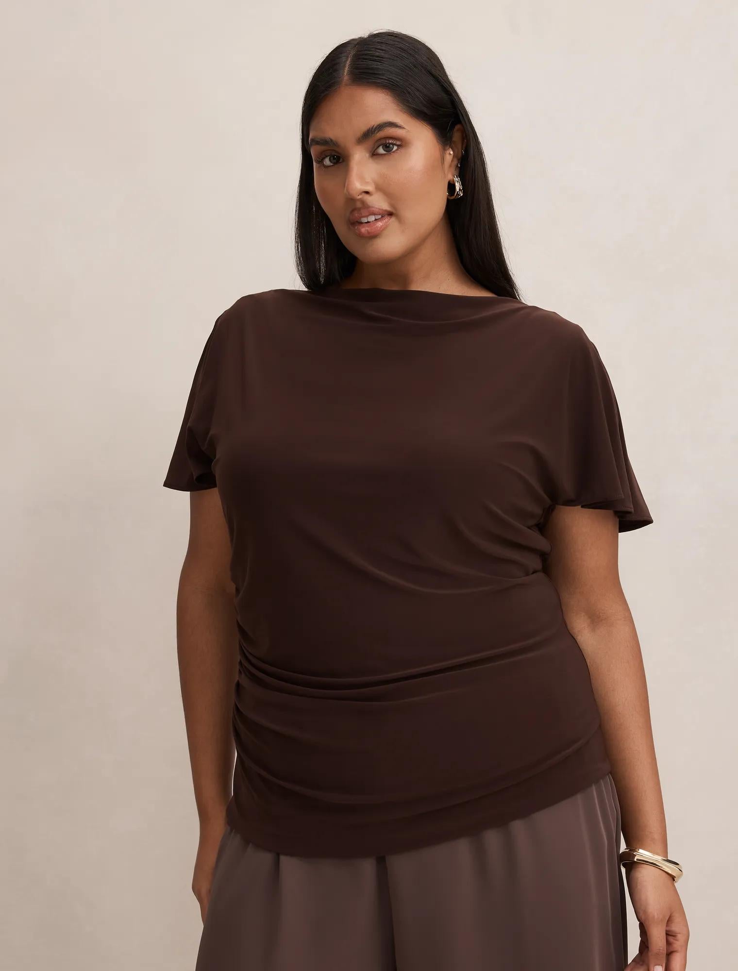 Sunny Curve Spliced Shoulder Top Bitter Chocolate