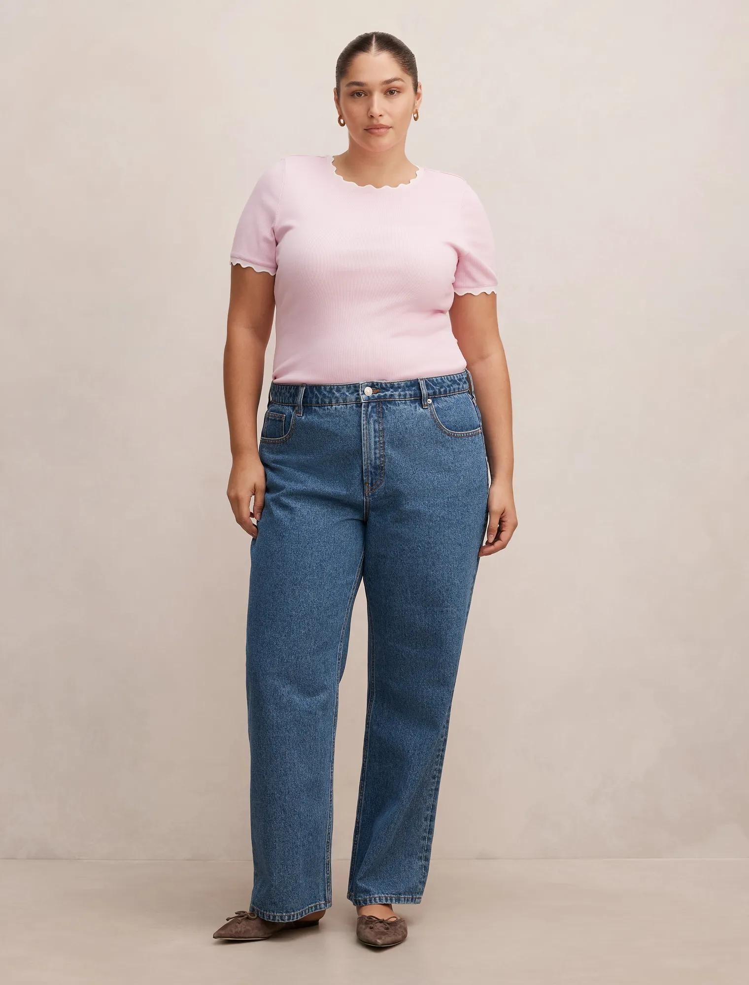 Rebecca Curve Scallop Trim Tee Pink / Porcelain