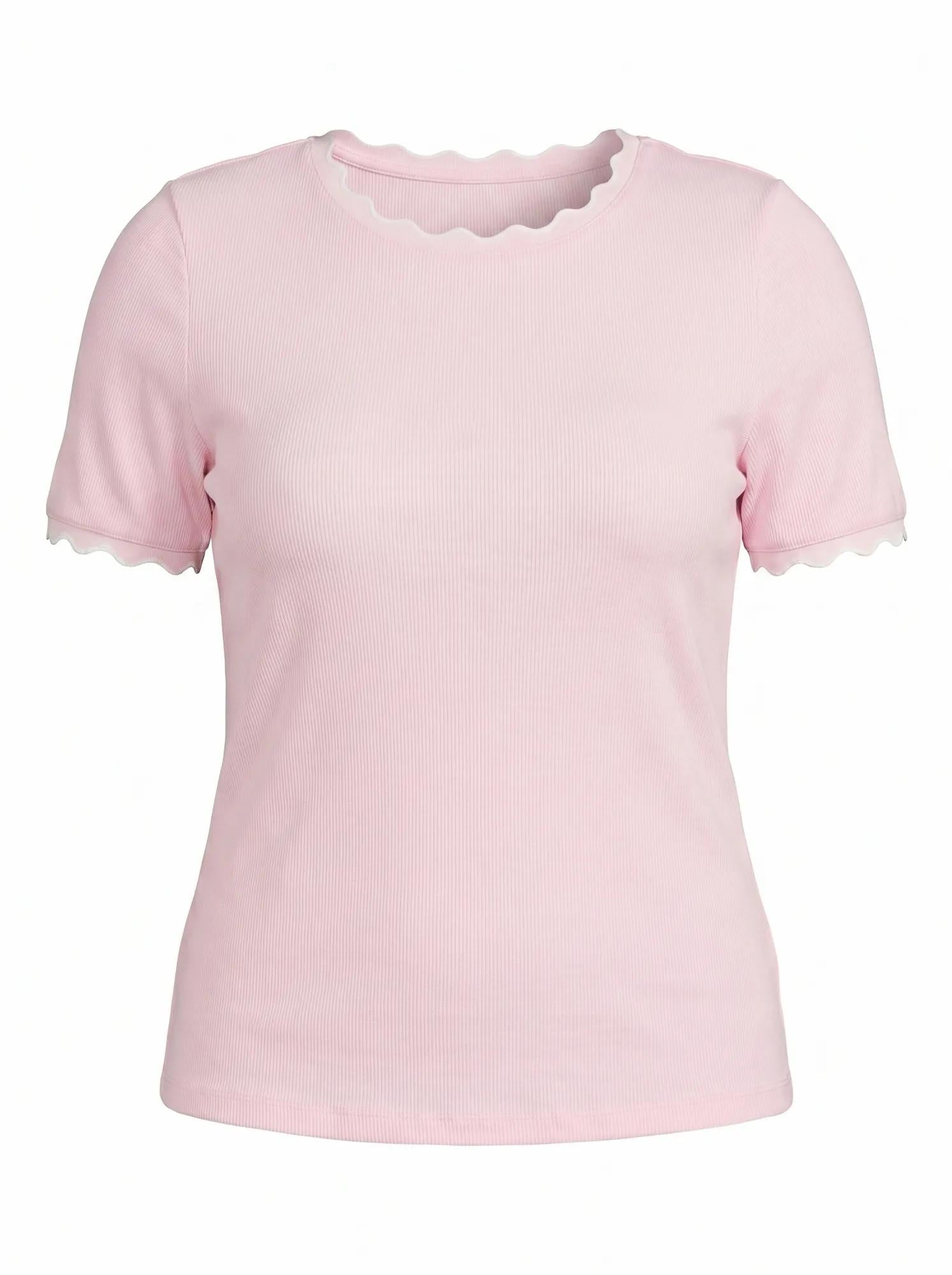 Rebecca Curve Scallop Trim Tee Pink / Porcelain_mannequin