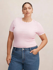 Rebecca Curve Scallop Trim Tee Pink / Porcelain