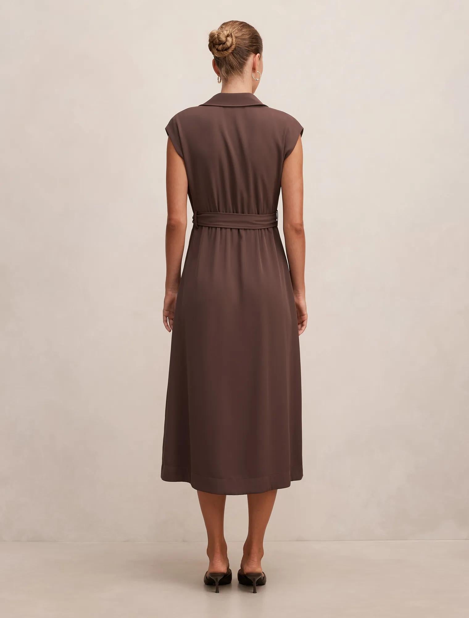 Elsa Sleeveless Trench Midi Dress Chocolate