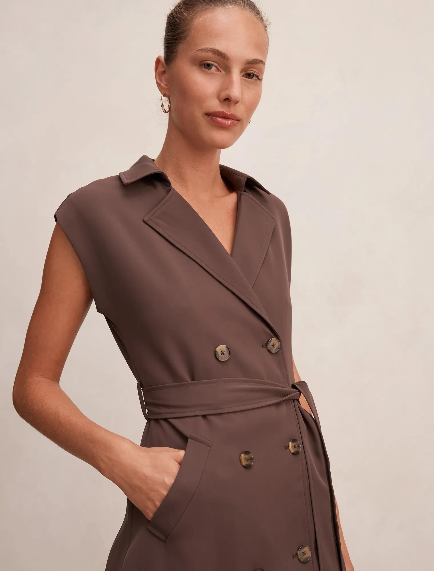 Elsa Sleeveless Trench Midi Dress Chocolate