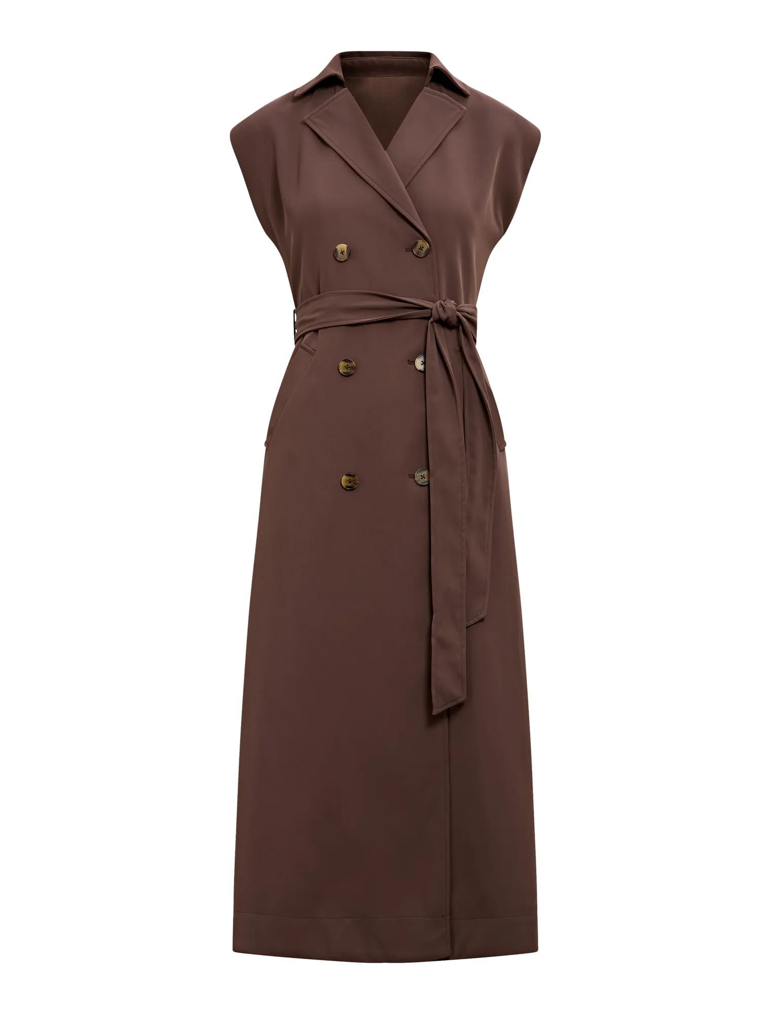 Elsa Sleeveless Trench Midi Dress Chocolate_mannequin