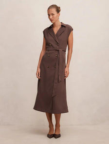 Elsa Sleeveless Trench Midi Dress Chocolate