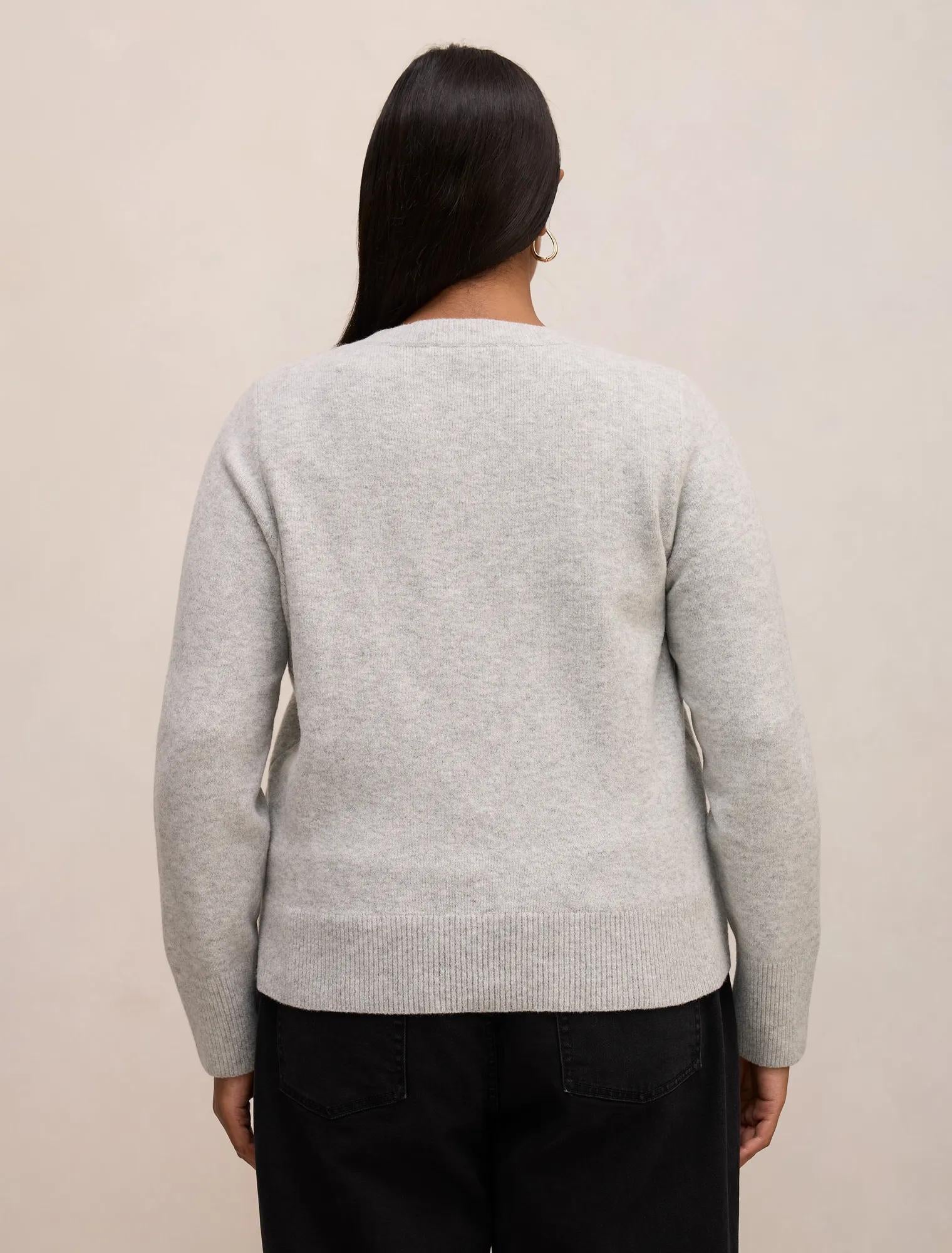 May Curve Crew Neck Cardigan Soft Grey