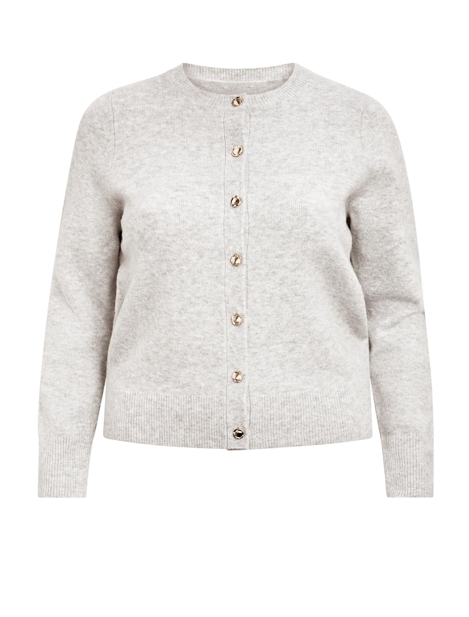 May Curve Crew Neck Cardigan Soft Grey_mannequin
