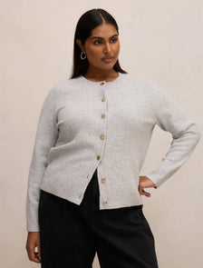 May Curve Crew Neck Cardigan Soft Grey