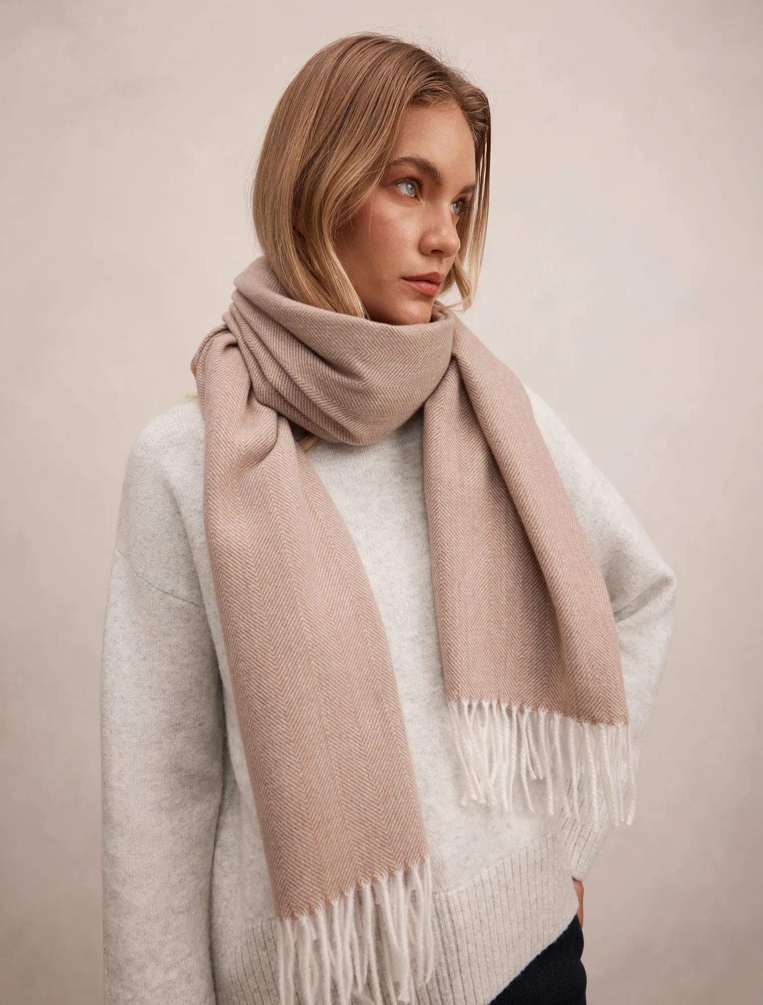 Holly Herringbone Brushed Scarf Mid Brown