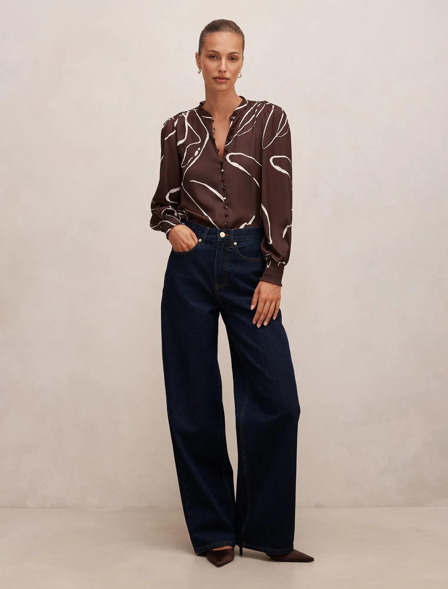 Savannah Button Up Blouse Mina Abstract