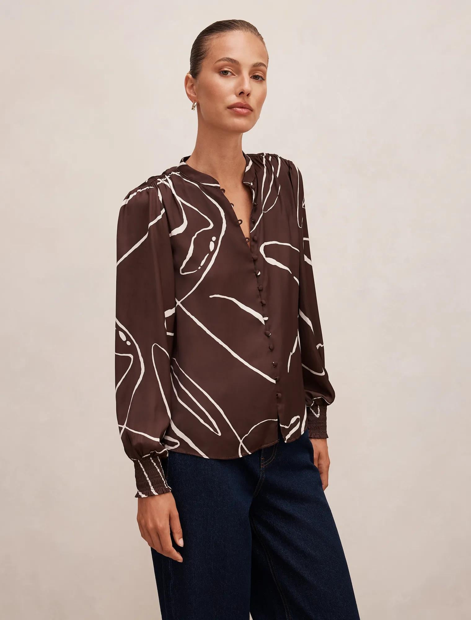 Savannah Button Up Blouse Mina Abstract
