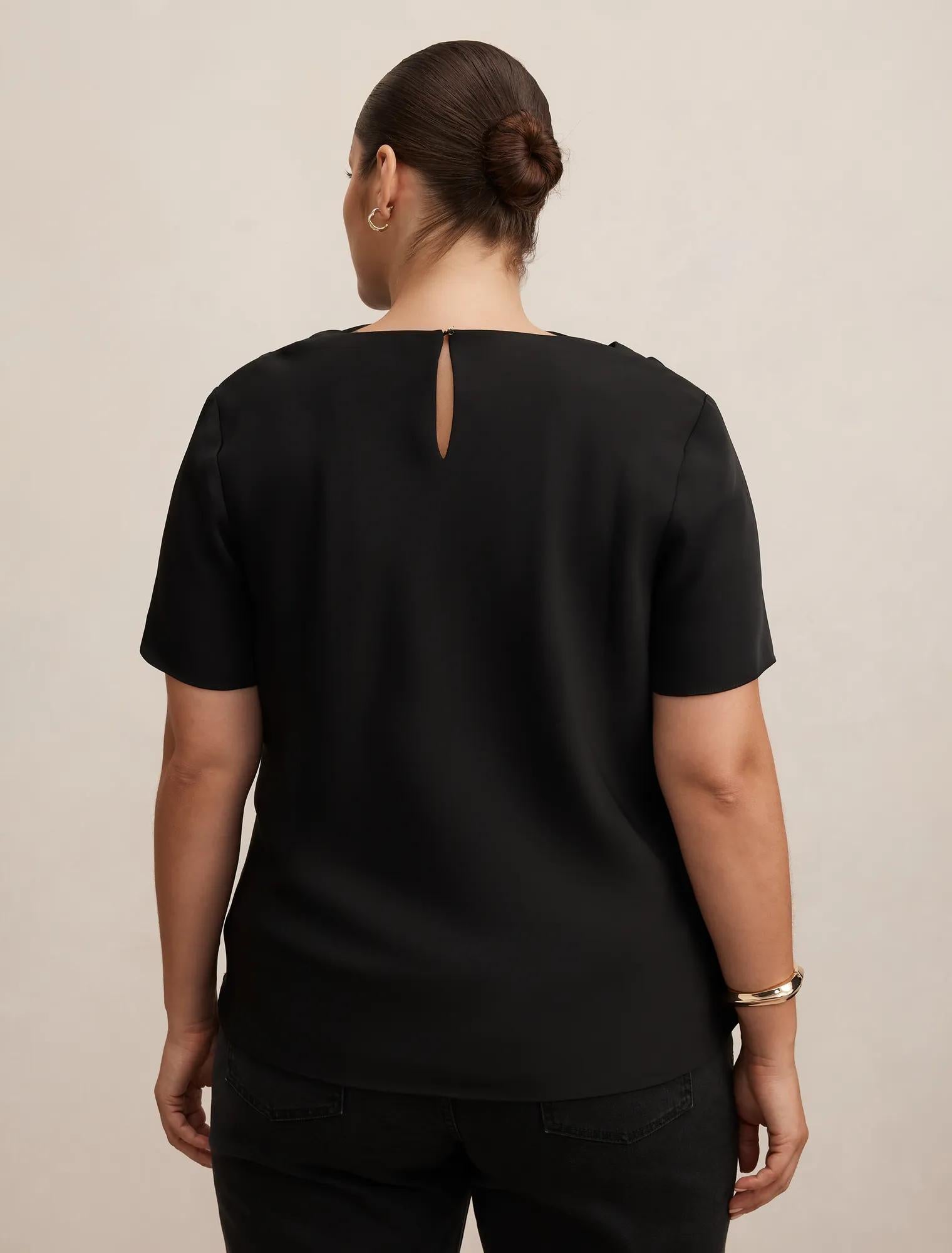 Jolie Curve High Neck Satin Top Black