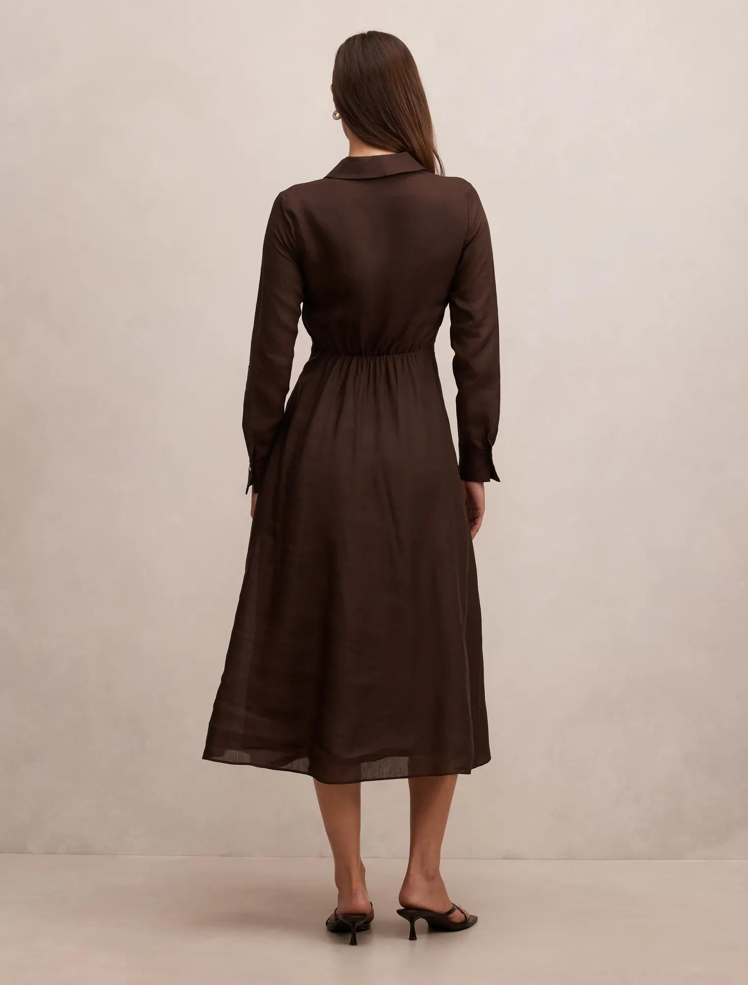 Francesca Linen Shirt Midi Dress Chocolate