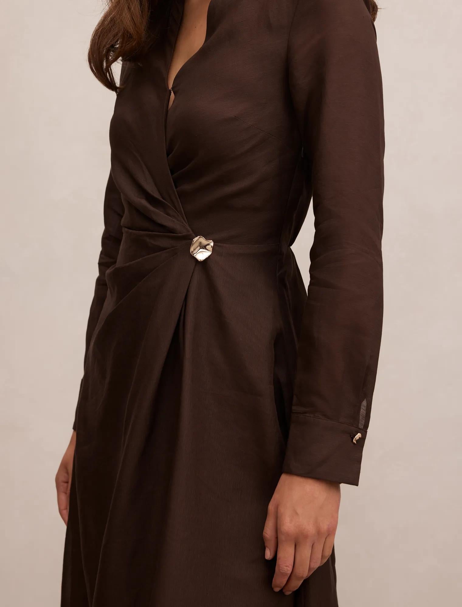 Francesca Linen Shirt Midi Dress Chocolate