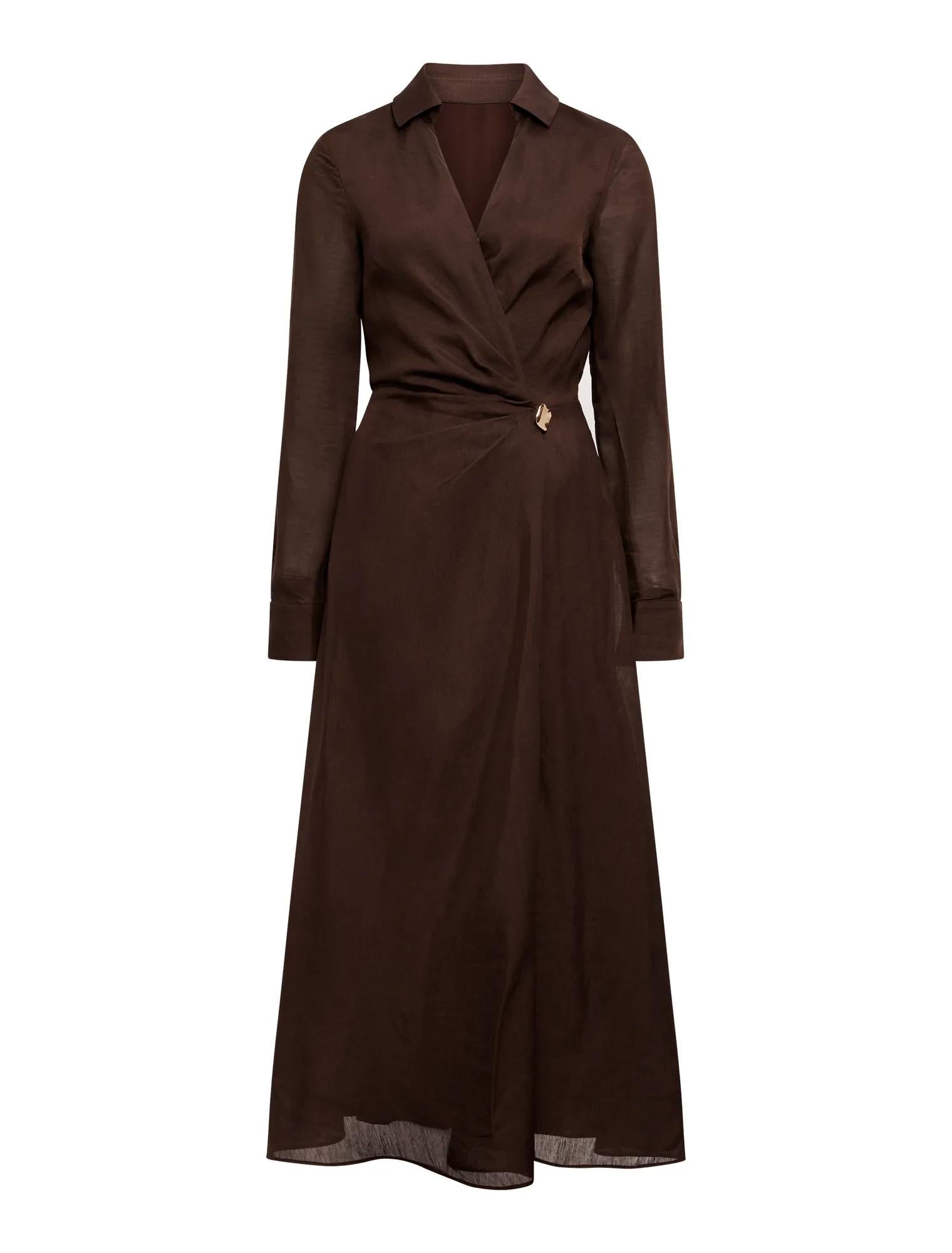Francesca Linen Shirt Midi Dress Chocolate
