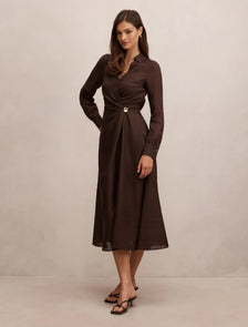Francesca Linen Shirt Midi Dress Chocolate