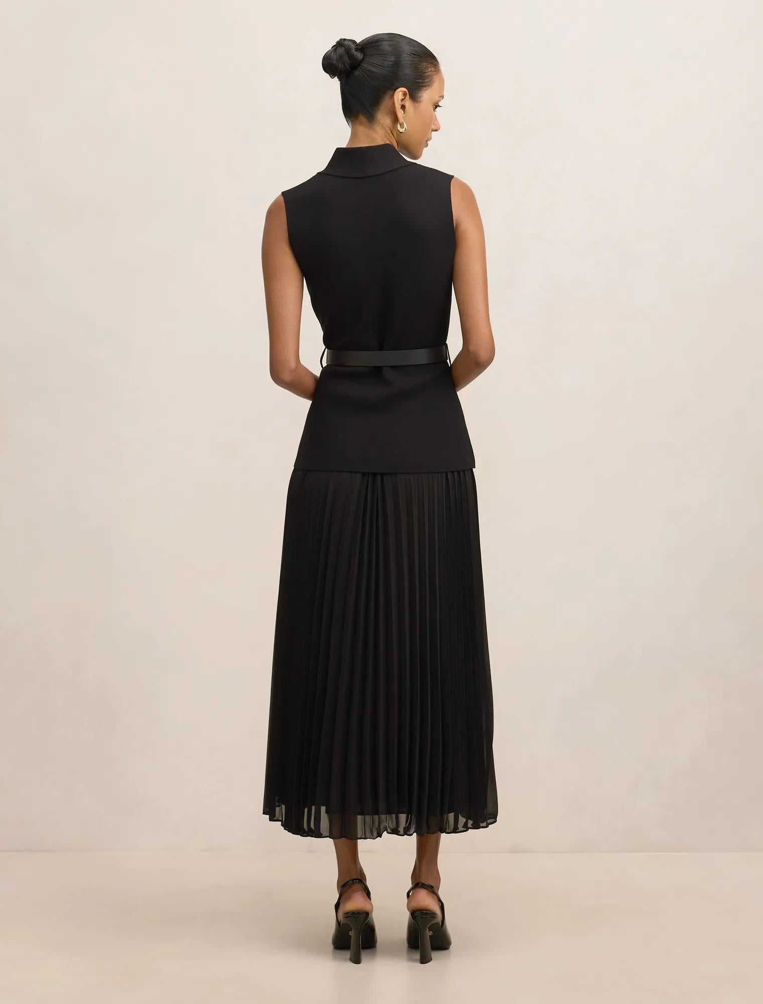 Bianca Petite Woven Mix Knit Dress Black